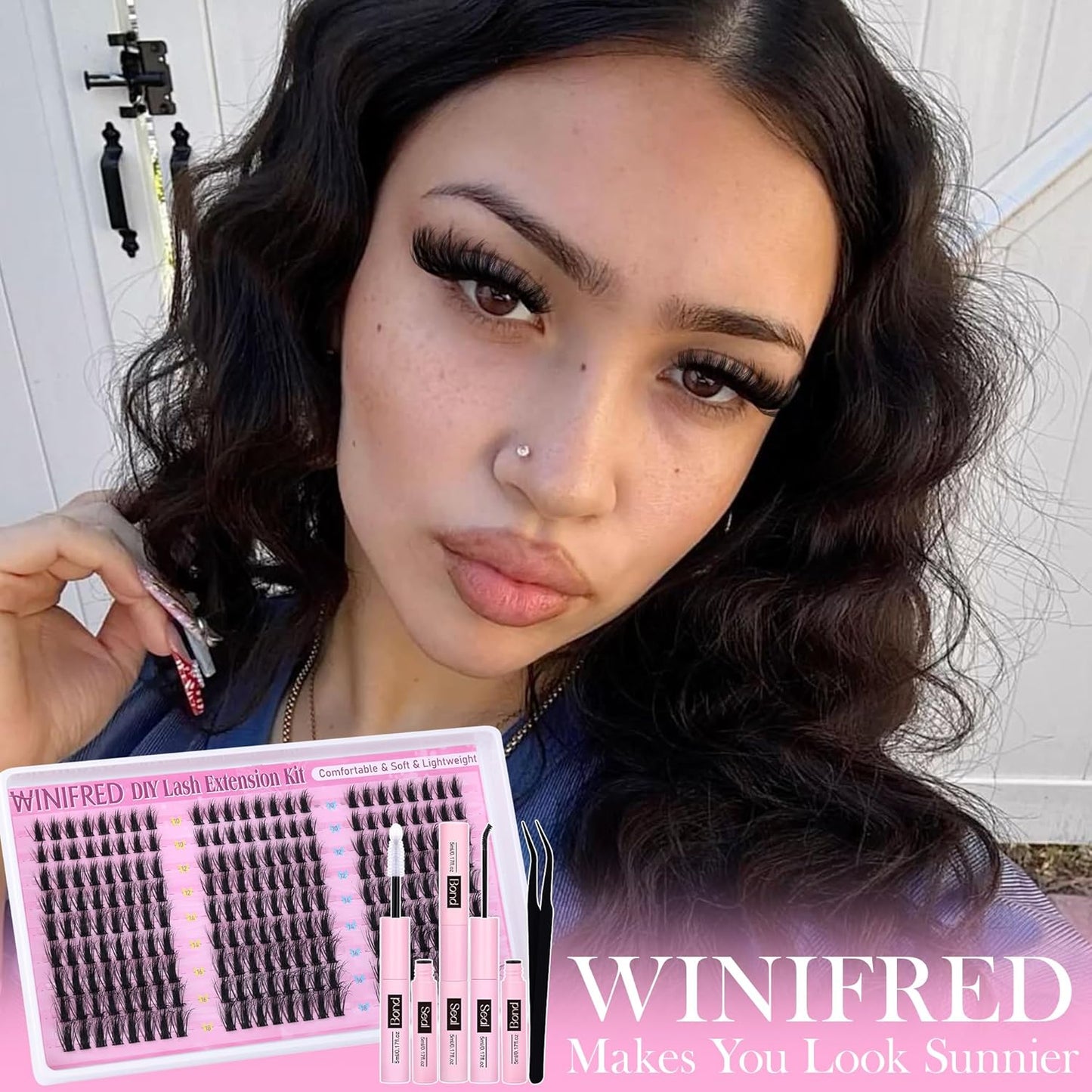 Winifred Wispy Lash Clusters Kit Fluffy Eyelash Extension Kit Manga Eyelash Clusters C Curl Volume Cluster Eyelash Extensions Kit DIY Individual Lashes with Lash Bond and Seal Tweezers (10-18mm)