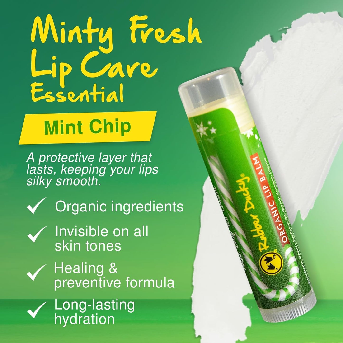 Rubber Ducky Carefree Natural Organic Lip Balm - Instant Hydration & Lip Moisturizer for Very Dry Lips - Vanilla Mint Lip Balm Flavor with Vitamin E - Vegan, Certified Organic Lip Care - 3 Pack