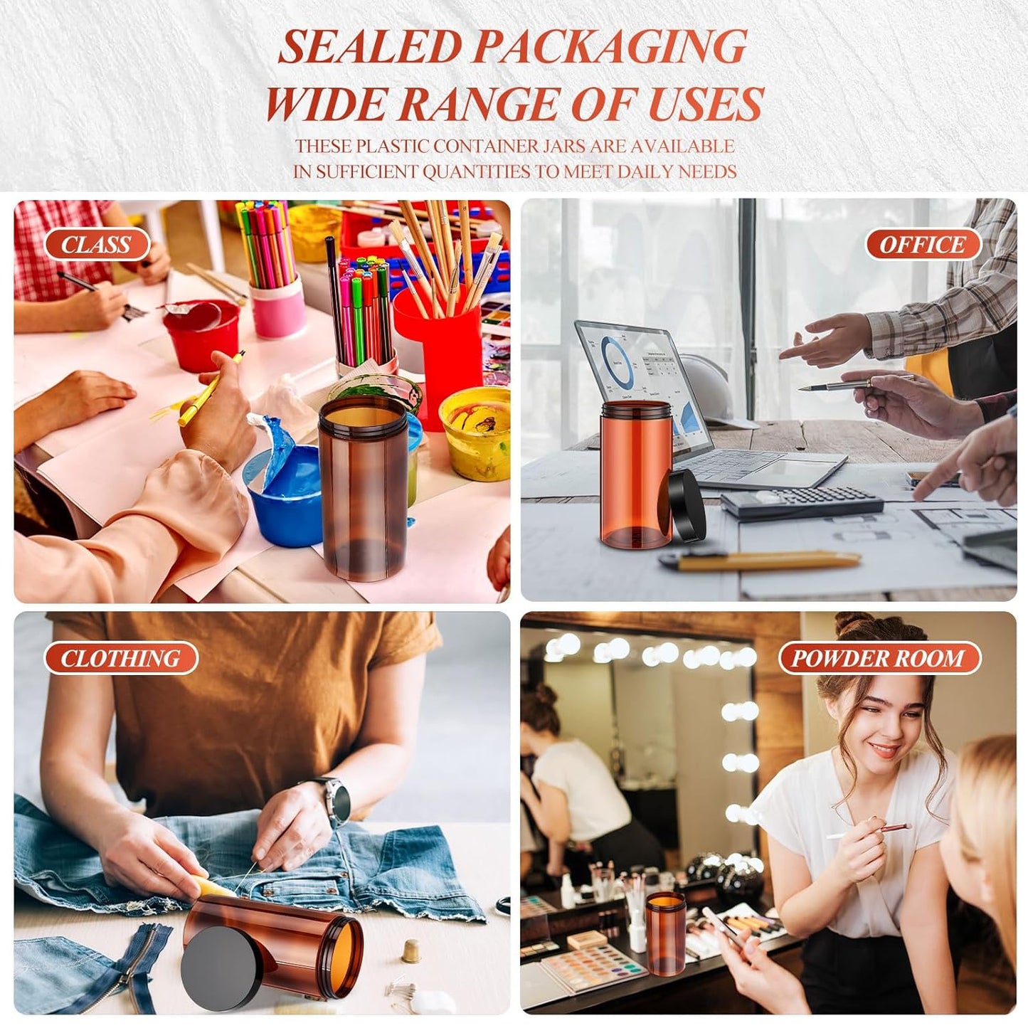 Patelai 4 Pieces Round Wide-mouth Leak Proof Plastic Container Jars with Lids for Travel Storage Makeup Beauty Products Face Creams Oils Salves Ointments DIY Making(32 Ounce,Amber)