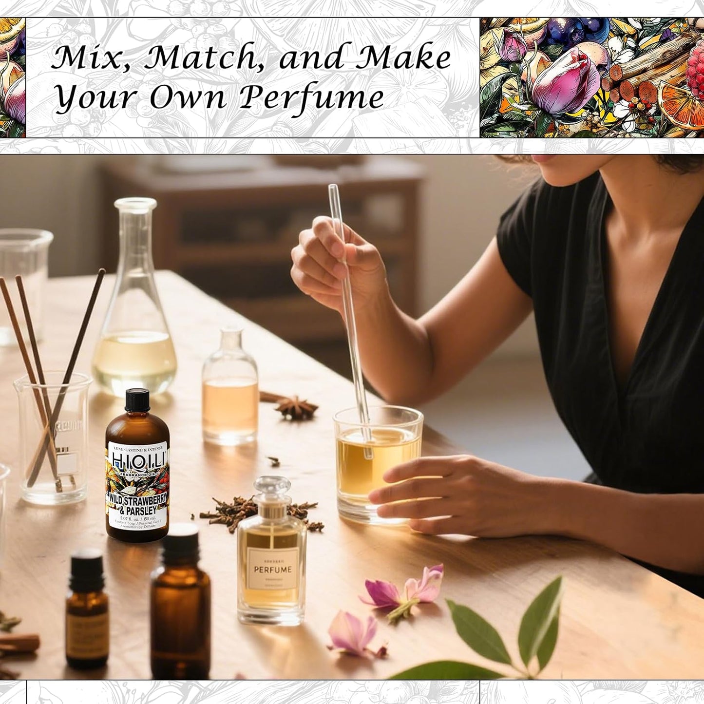 HIQILI Wild Strawberry & Parsley Fragrance Oil for Candle Making, Inspired by J-M.Lone Wild-Straw & Psley, Fresh Soap Scents, DIY Body Spray & Perfume for Women - 5.07 Fl Oz