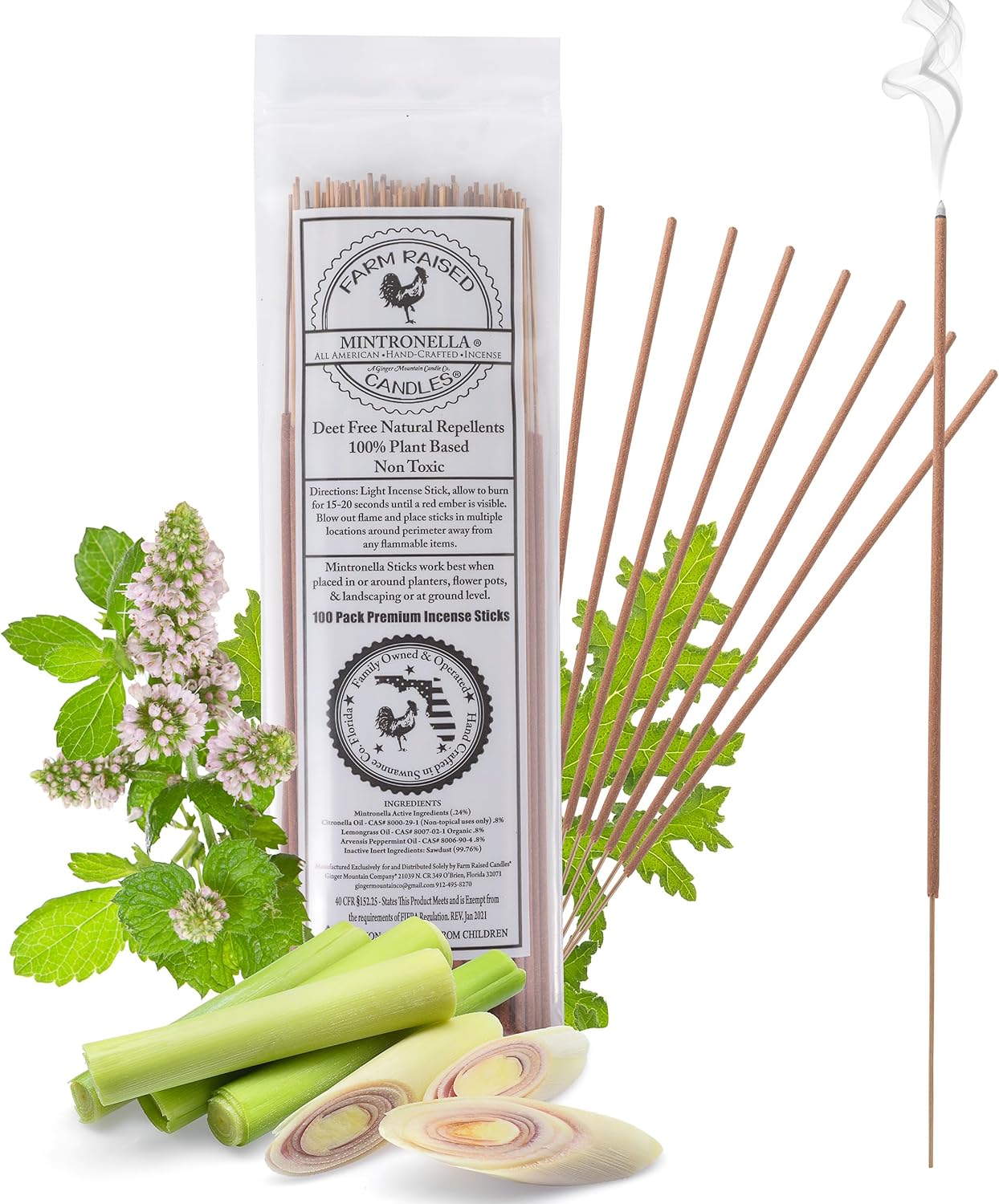 Farm Raised Candles - USA Made Mintronella - Natural Mosquito Repellent Sticks – 100 Pcs - Outdoor Insect Sticks – Citronella & Peppermint – Bug, Fly, Gnat, No-See-Um for Patio & Camping