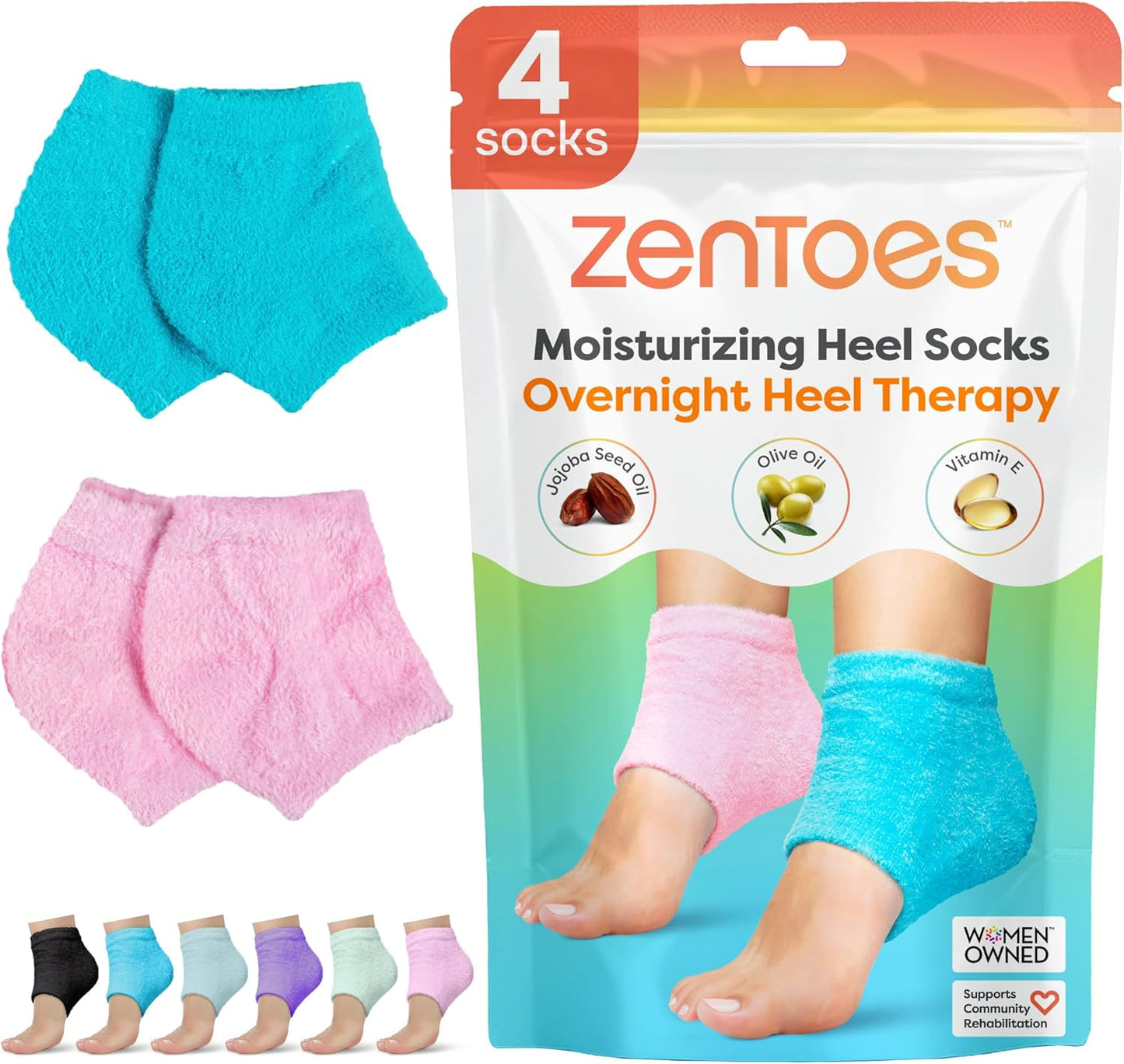 ZenToes Moisturizing Fuzzy Sleep Socks with Vitamin E, Olive Oil and Jojoba Seed Oil to Soften and Hydrate Dry Cracked Heels (Regular, Blue and Pink)