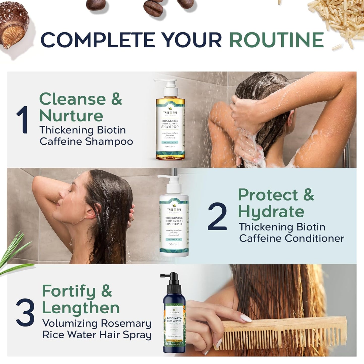 Tree To Tub Rosemary Water Spray for Hair Growth - Fermented Rice Water for Hair Growth Nature's Rosemary Hair Spray & Nourishing Scalp Care