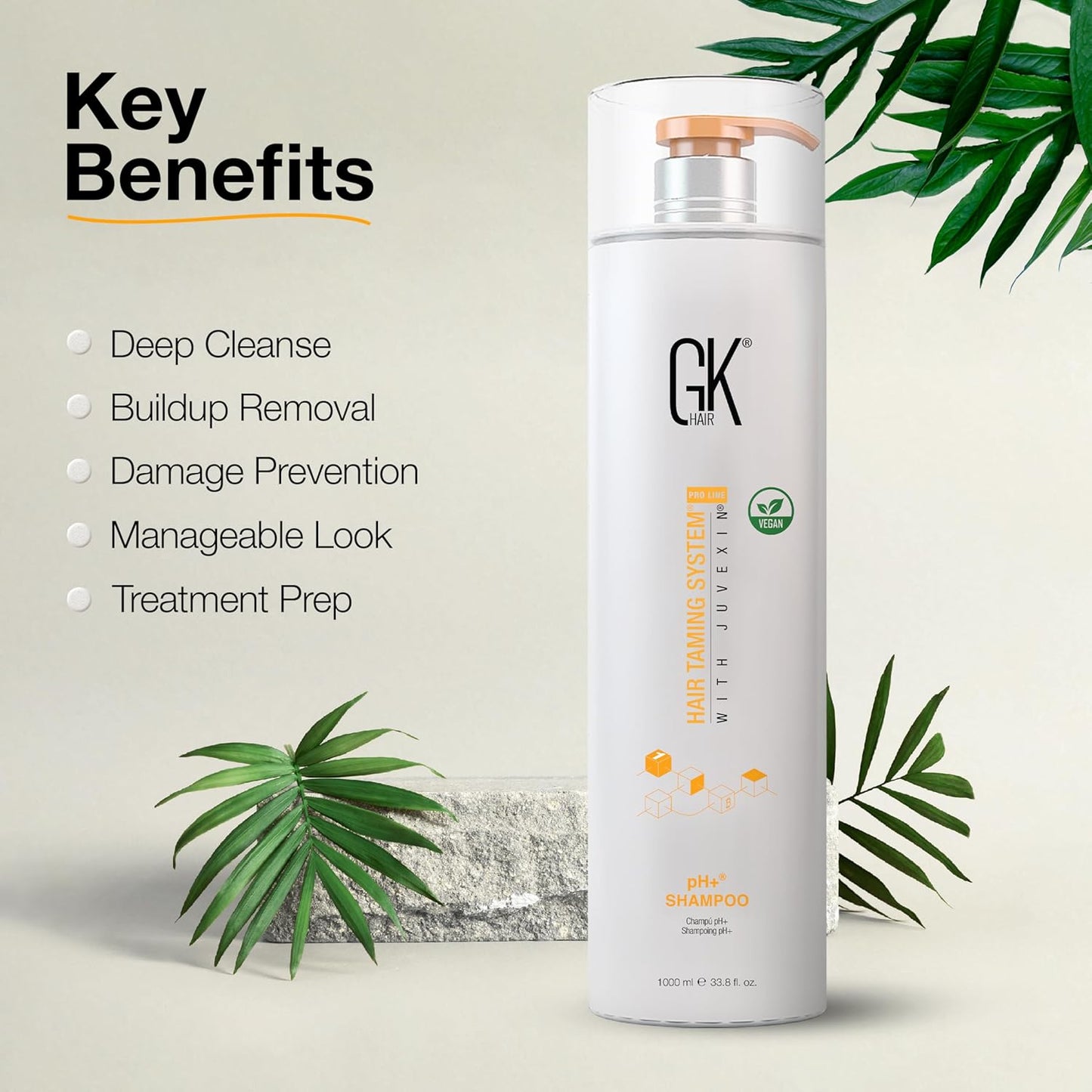 Global Keratin GK HAIR pH+ Pre-Treatment Clarifying Shampoo (33.8 Fl Oz/1000ml) For Preps Hair Deep Cleansing,Removes Impurities -With Aloe Vera, Vitamins & Natural Oils All Hair Types Men and Women