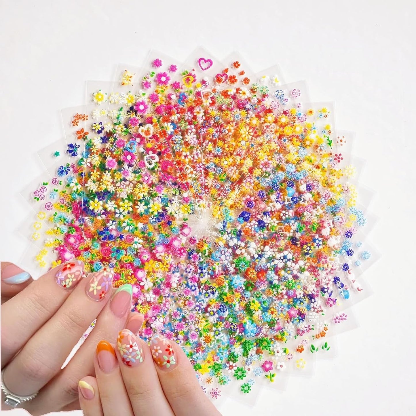 30 Sheets Colorful Flower Nail Stickers, Floral Decals Self-Adhesive Art Design With Heart, Leaf for Women Girls Manicure Decoration