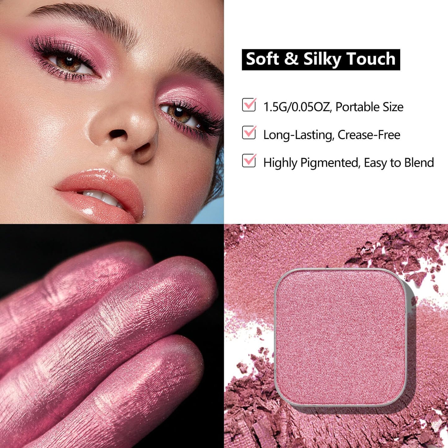 Single Pink Eyeshadow Matte Shimmer Highly Pigmented Blendable Longwear Powder in Magnetic Refill Pan for Custom Palette Easy to Apply and Remove (Pop Candy)