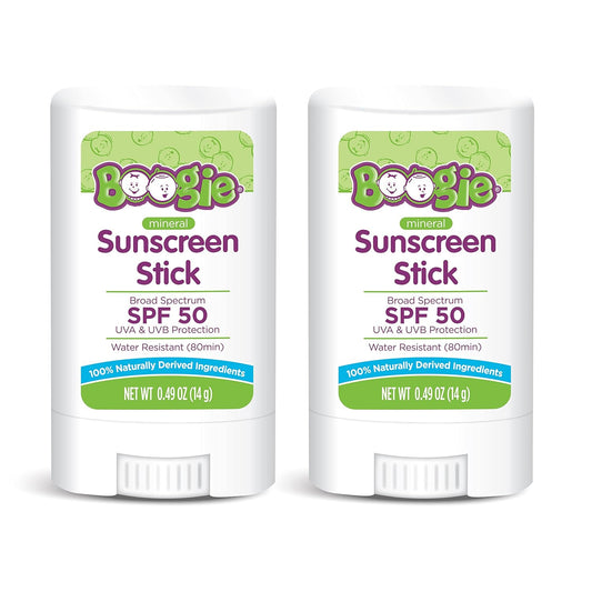 Baby Sunscreen Stick by Boogie Block, Mineral Sunscreen SPF 50, FSA/HSA Eligible, Travel Size Sunblock for Kids, Zinc Oxide, Water Resistant, Vegan, Fragrance Free Pack of 2