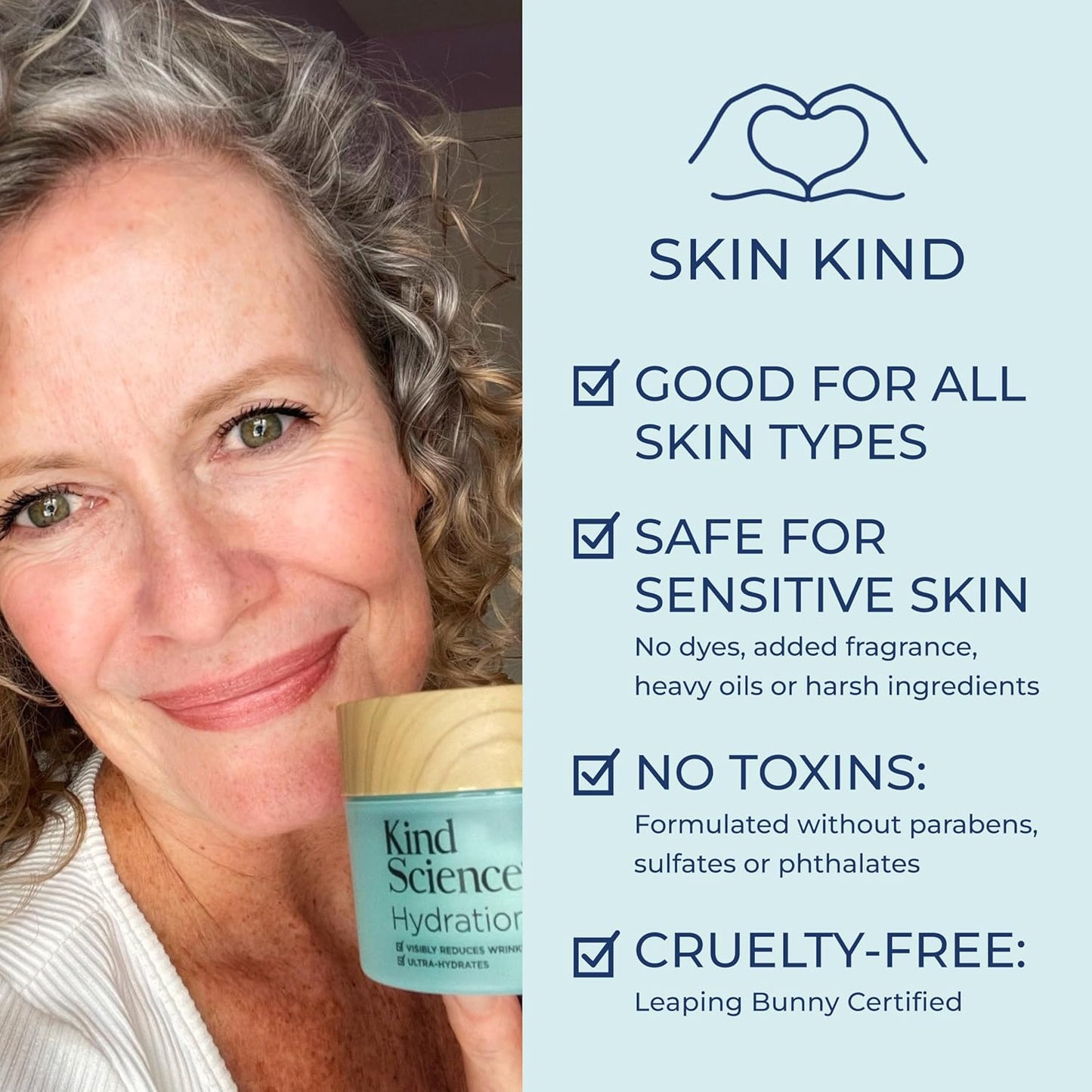 Kind Science Hydration Cream - Moisturizer Face Cream For Women - Anti Aging for Day and Night - Visibly Reduces Wrinkles, Improves Smoothness & Elasticity - Fragrance Free, Cruelty Free, 2 oz