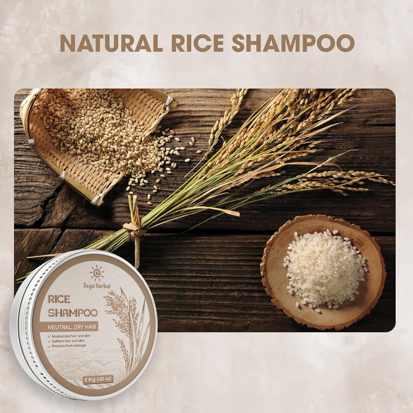 Rice Shampoo Bar Body Wash Bar for Neutral and Dry Hair 1.92 Oz Softens Hair and Skins, Protect for Damages