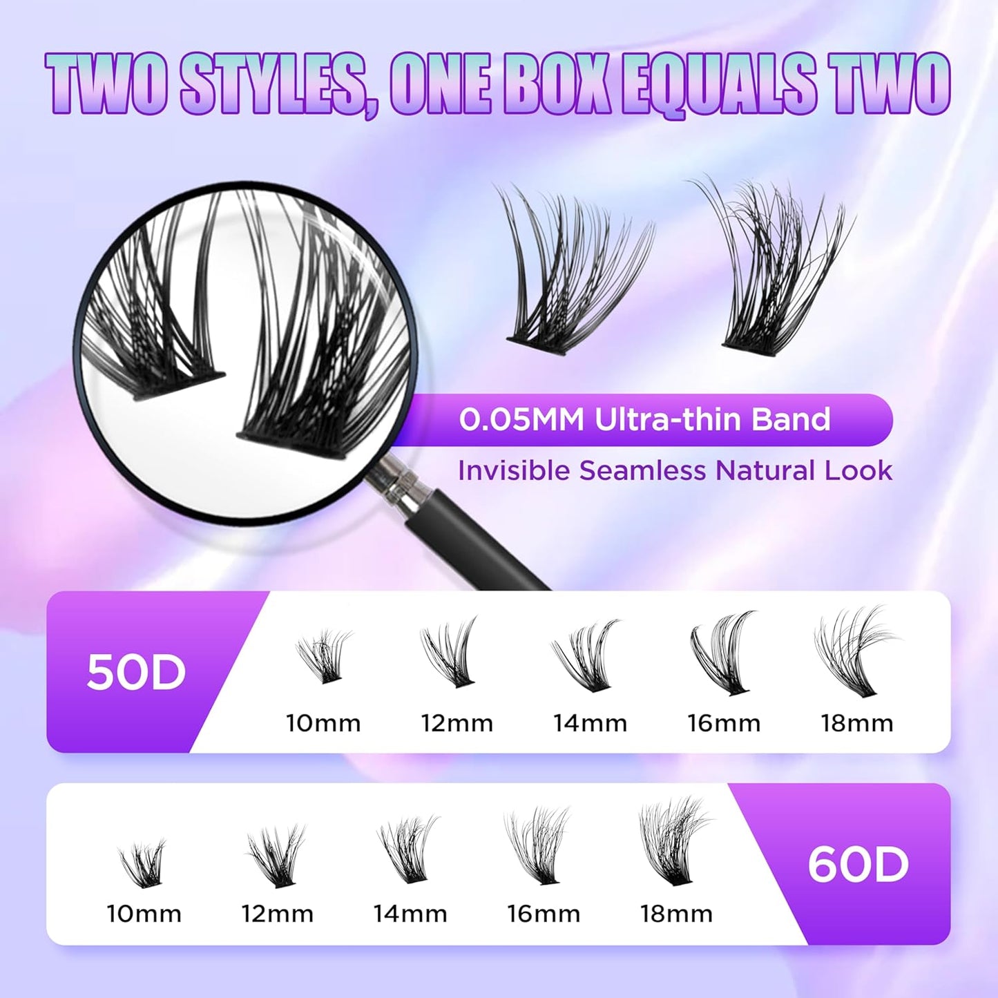 Lash Extension Kit DIY Lash Clusters Kit Eyelash Extensions Individual Lashes Extensions with (Bond,Seal,Tweezers,280Pcs,50D+60D, 0.07D,10-18mm)