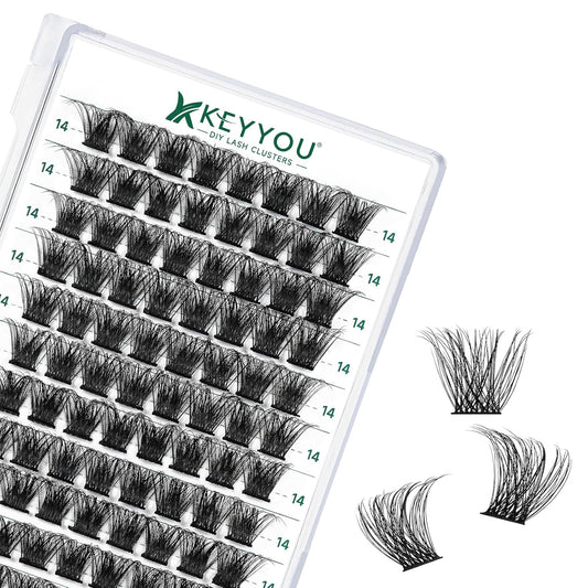 Lash Clusters 96pcs Individual Lashes D Curl 12mm Eyelash Clusters KEYYOU Volume Wispy Lash Extension Soft&Comfortable Easy DIY at Home(Y23,D-12mm)