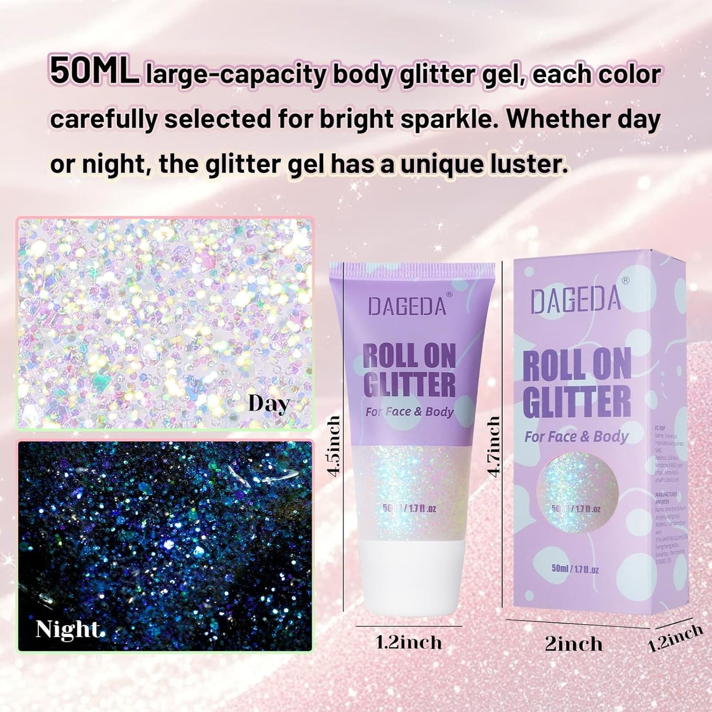 DAGEDA Roll-on Body Glitter,Holographic Eye Face Hair Glitter Gel for Festival Outfit Mermaid Accessories,Chameleon Color Body Shimmer Makeup Rave Outfits Accessories for Women 50ml (Galaxy Blue)