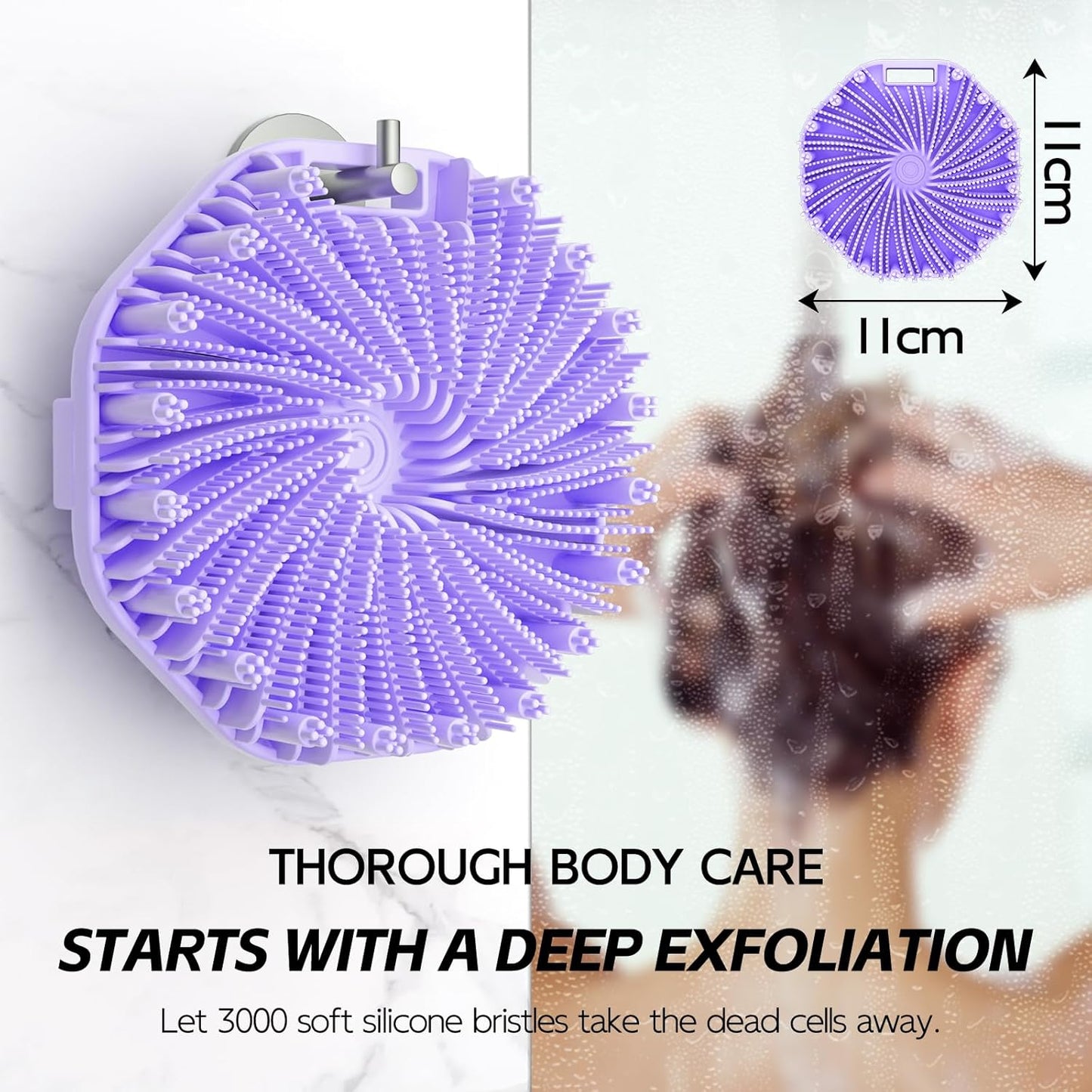Silicone Body Scrubber 2 Counts, Exfoliating Body Wash Scrubbers Exfoliator, Shower Body Brush for Effective Showering Exfoliation and Gentle Massage (Black+Purple)