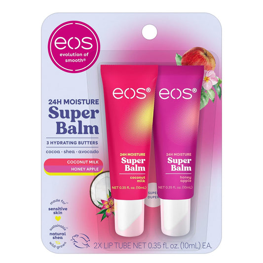eos 24H Moisture Super Balm - Coconut Milk & Honey Apple, Day or Night Lip Treatment, Made for Sensitive Skin, Lip Balms & Moisturizers, 0.35 fl oz, 2-Pack