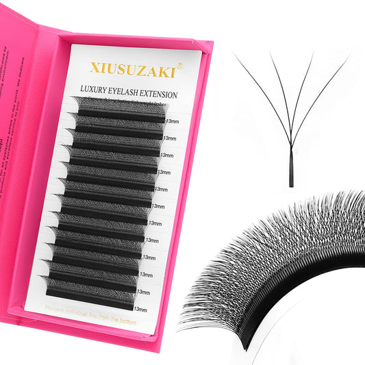 W Lash Extensions Supplies 4D Eyelash Extensions W Shape 0.07mm Thickness D Curl 13mm Premade Fans Easy Fan Lashes Volume Matte Black 12 Rows Crisscross Eye Lashes(W-4D-0.07-D,13mm)