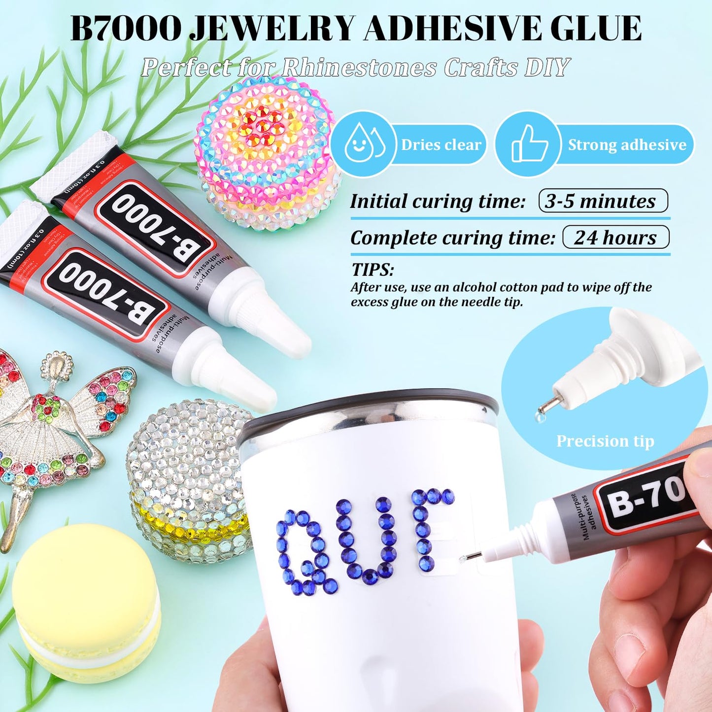 6000Pcs Resin Rhinestones for Bedazzling with 3Pcs B7000 Jewelry Glue, 1 Box Royal Blue Flatback Rhinestones for Crafting Crafts DIY, Crystals Gems for Clothing Shoes Tumblers Nail Art Makeup