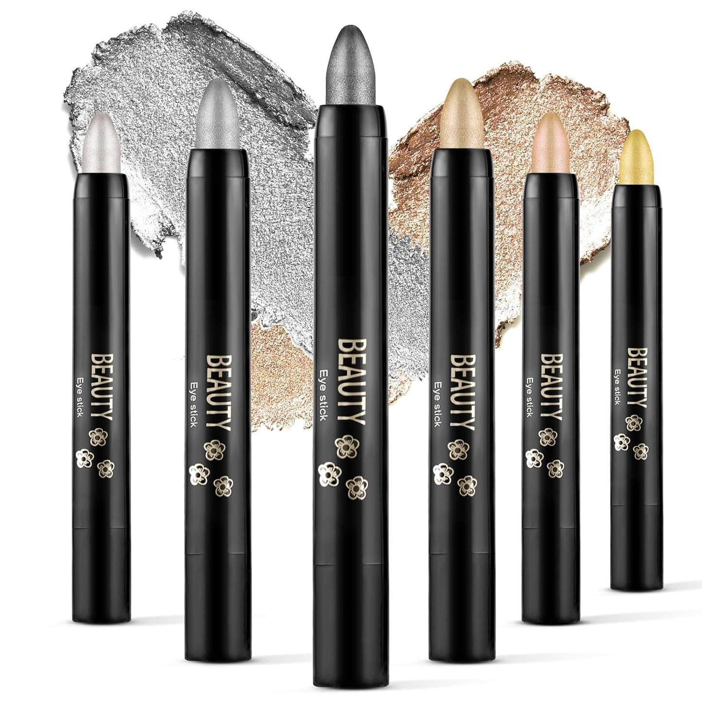 Boobeen 6PCS Cream Eyeshadow Sticks - Waterproof Eyeshadow Pencil Crayons - Eye Brightener Stick Shimmer Pens - Create Glitter Eye Makeup - Easy to Use