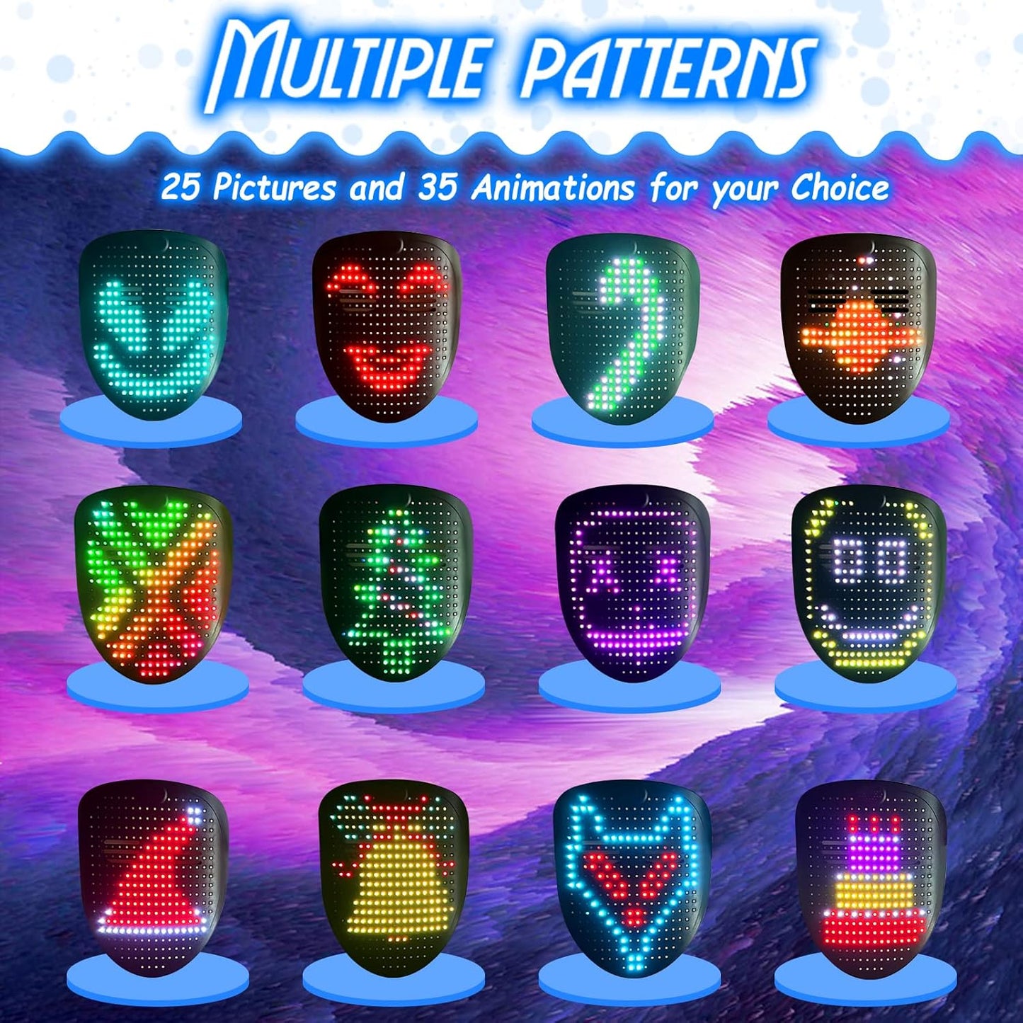 Depointer Life Led Mask with Gesture Sensing,Unisex LED Lighted Face Transforming Mask for Costume Cosplay Party Masquerade