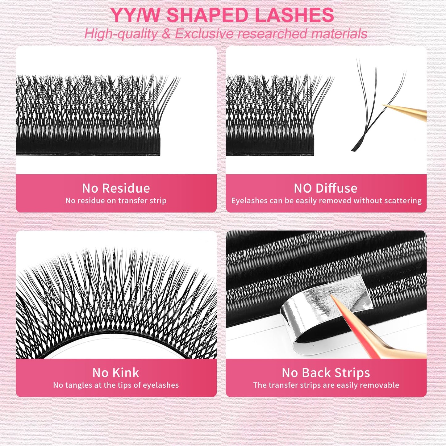 Lash Extensions Double Tips 3D Eyelash Extensions W Shape 0.07mm Thickness C Curl 12mm Premade Fans Easy Fan Volume Matte Black Crisscross Eyelashes(W-3D-Double Tips-0.07-C,12mm)
