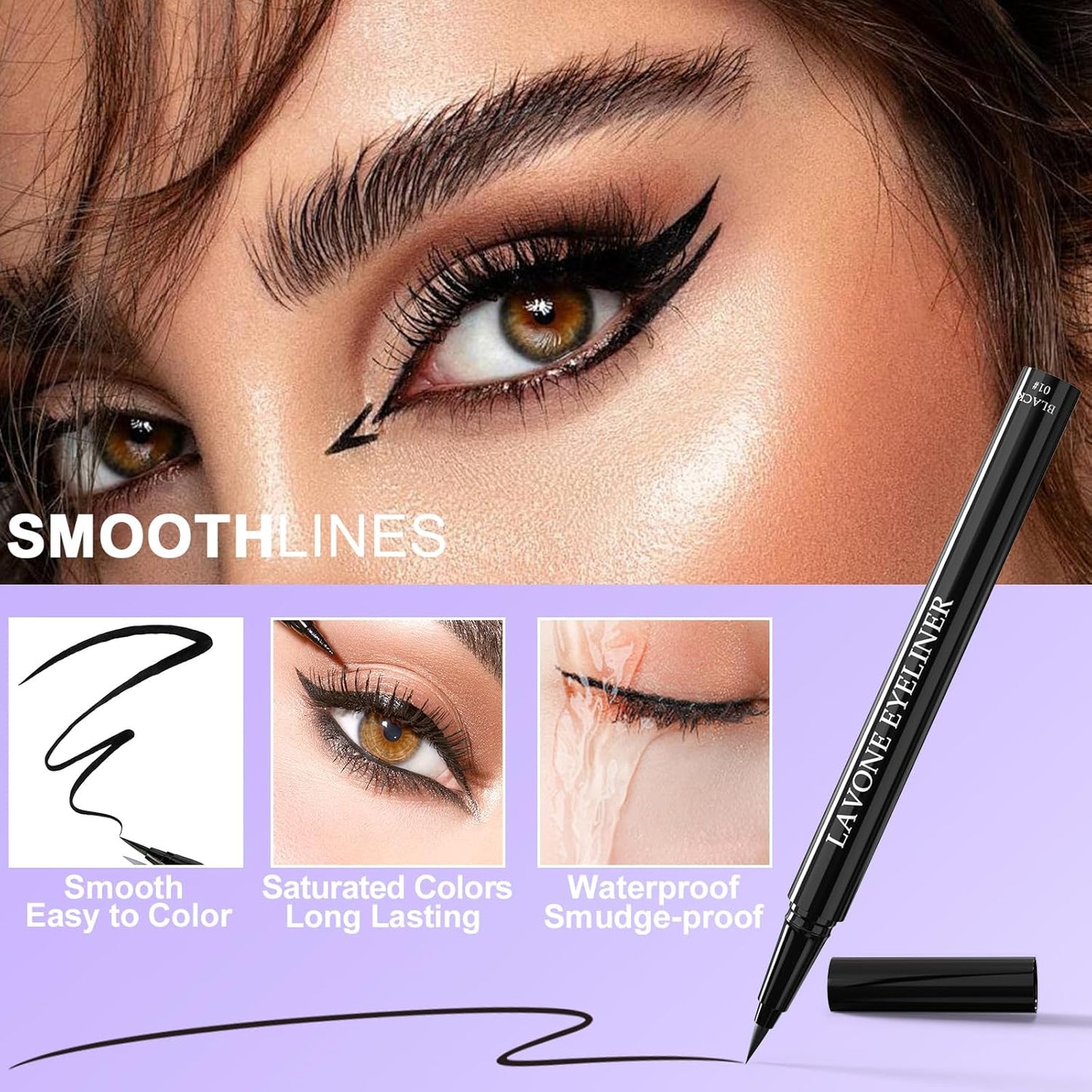 LAVONE Eyeliner Set - Waterproof Makeup Kit with Liquid eyeliner Pencil, Gel Eyeliner & Angled Eye liner Brush, Waterproof, Smudge Resistant, Long Lasting Formula - Blonde