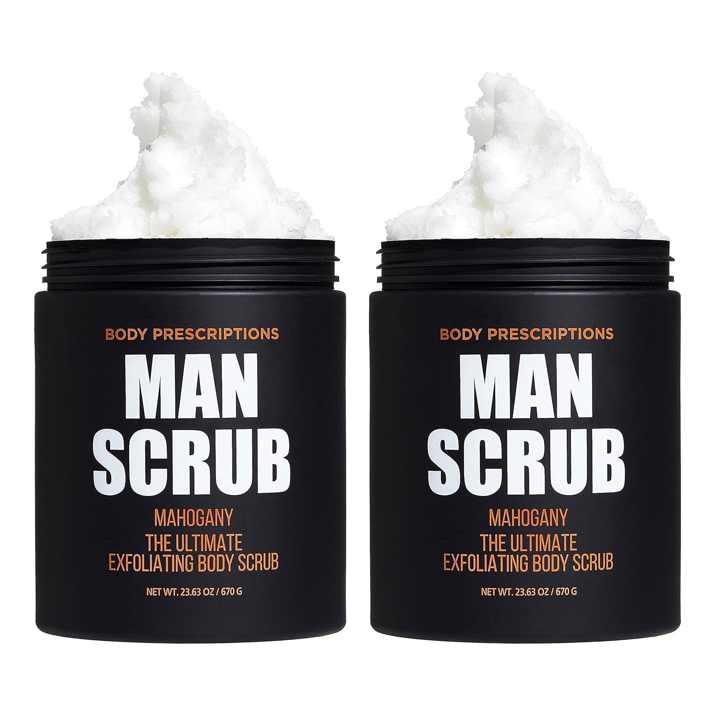 Body Prescriptions Men’s Exfoliating Body Scrub – Ultimate Skin Cleansing Wash in Jar with Twist-Top Lid, For All Skin Types, 21 Ounce (Pack of 2), Mahogany