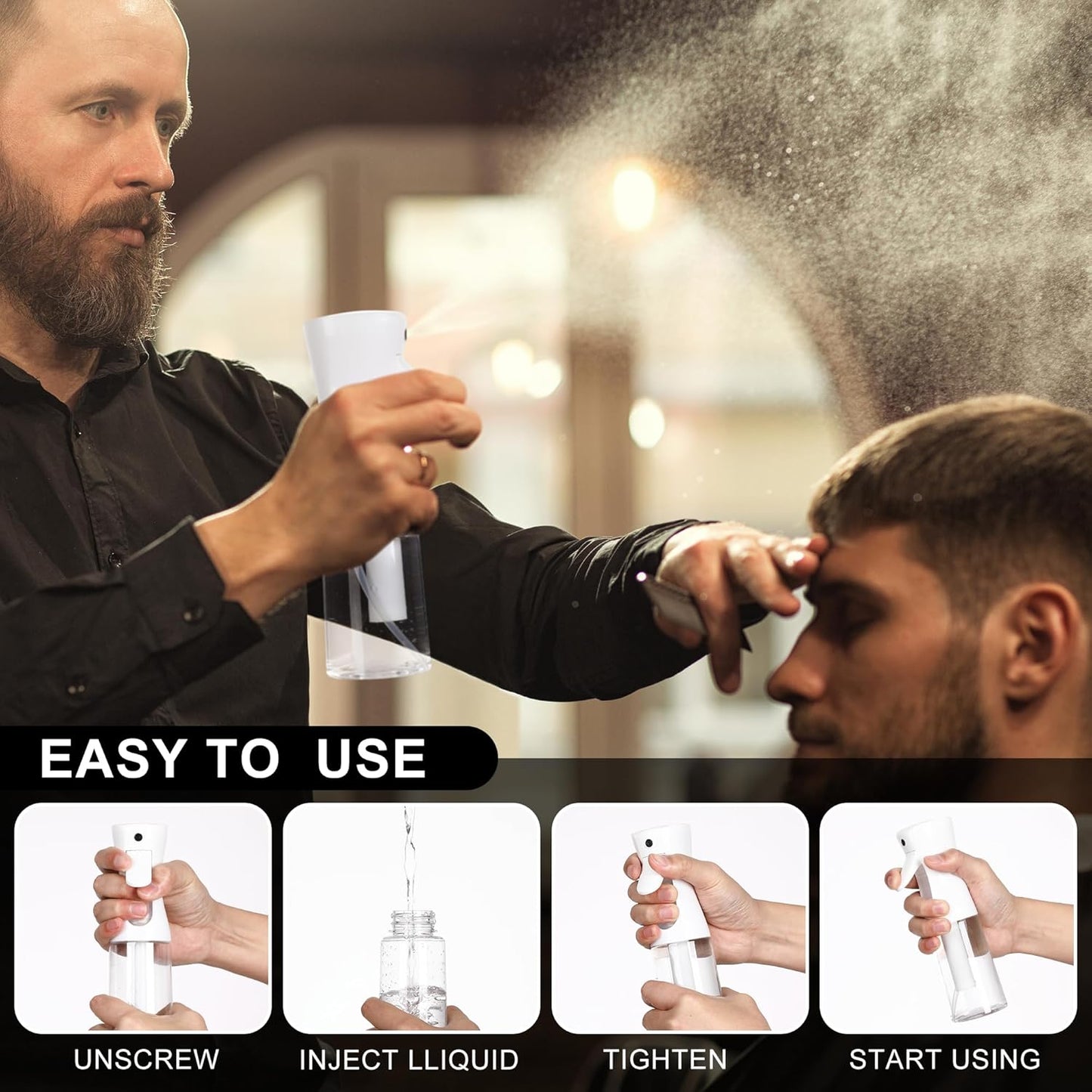 Spray Bottles For Hair, continuous spray bottle (200ml/6.8oz 2Pack) used for hair design, plants, cleaning, hair care and skin care, etc. – empty, reusable (Black&White)