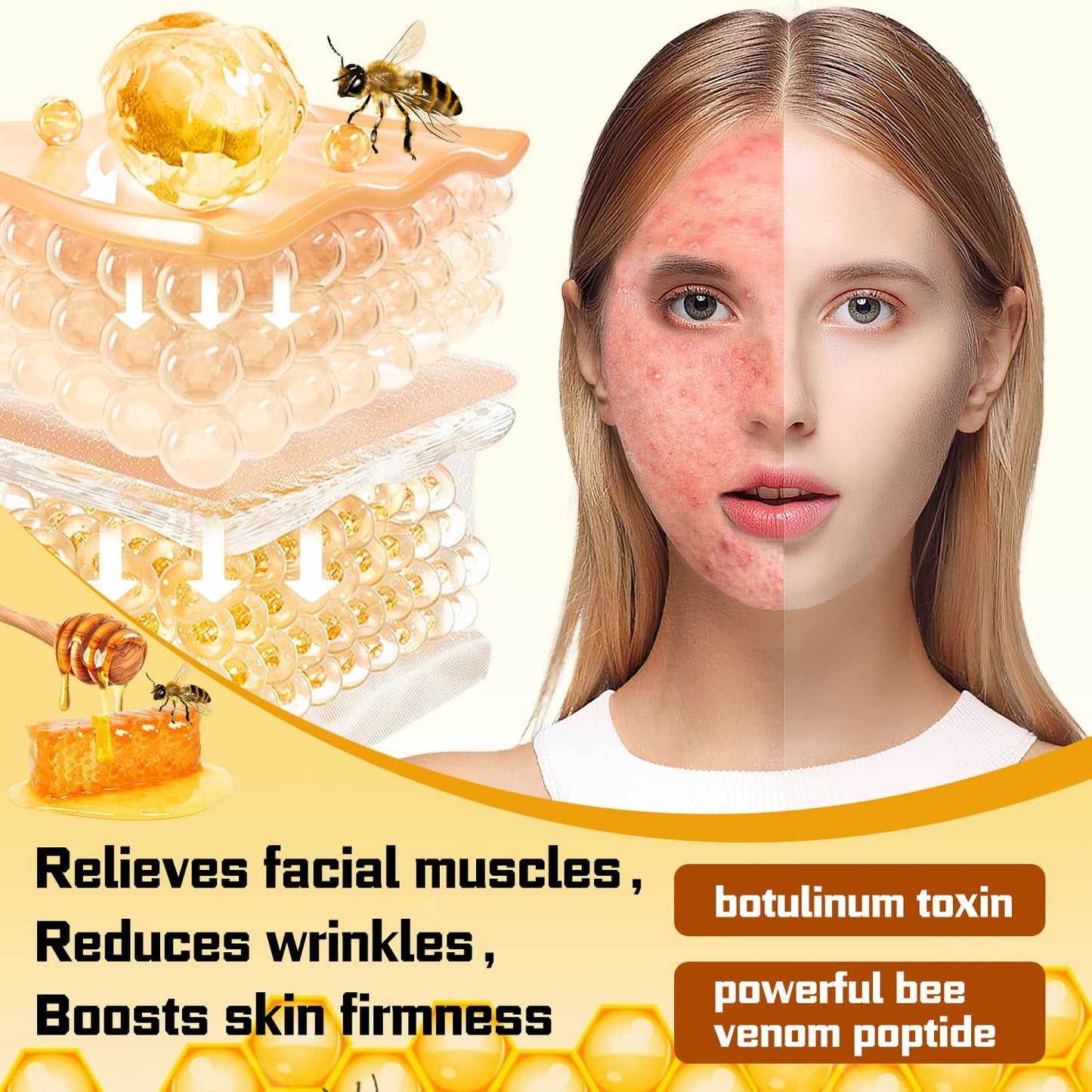 2pc Bee Venom Skin Restoration Cream, Bee Venom Skin Treatment Cream-Firms & Rejuvenates, Smooths Wrinkles & Fine Lines