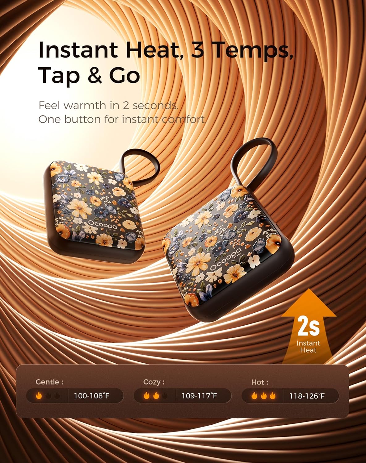 Ocoopa Hand Warmers Rechargeable UT5 Nano – Slim Electric Pocket Heater, Smart Temp Control, 14Hrs Battery, UL Safety, Artists in Bloom Design, Practical Gifts for Women, Christmas, Outdoor, Office