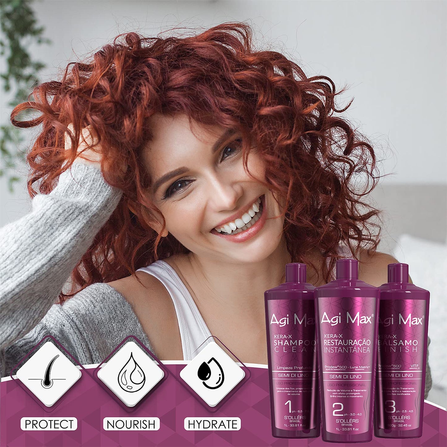 Brazilian Keratin Hair Treatment Kit 1000ml - 3 Steps - The Best Straightening!