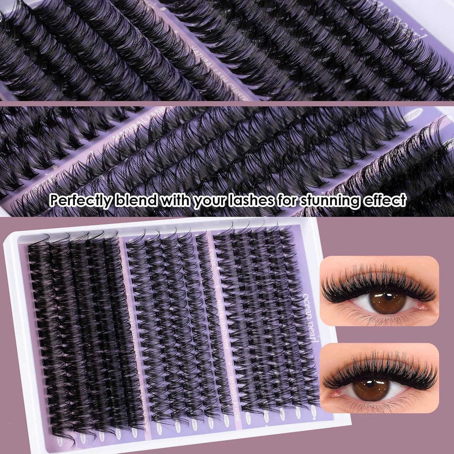 Ocean Pearl DIY Lash Extension Kit 300PCS Lash Cluters 10-20mm 40D 50D 100D Thick Eyelash Extension Kit Long Eyelashes Natural Individual Lashes with Bond&Seal&Remover&Tweezers-300