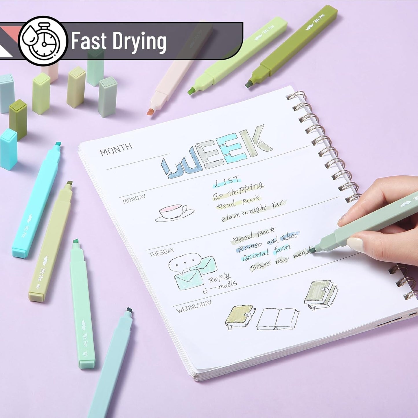 Mr. Pen- Aesthetic Highlighters, 8 Pack, Chisel Tip, Shades of Green, Cute Highlighters Assorted Colors, Back to School Supplies