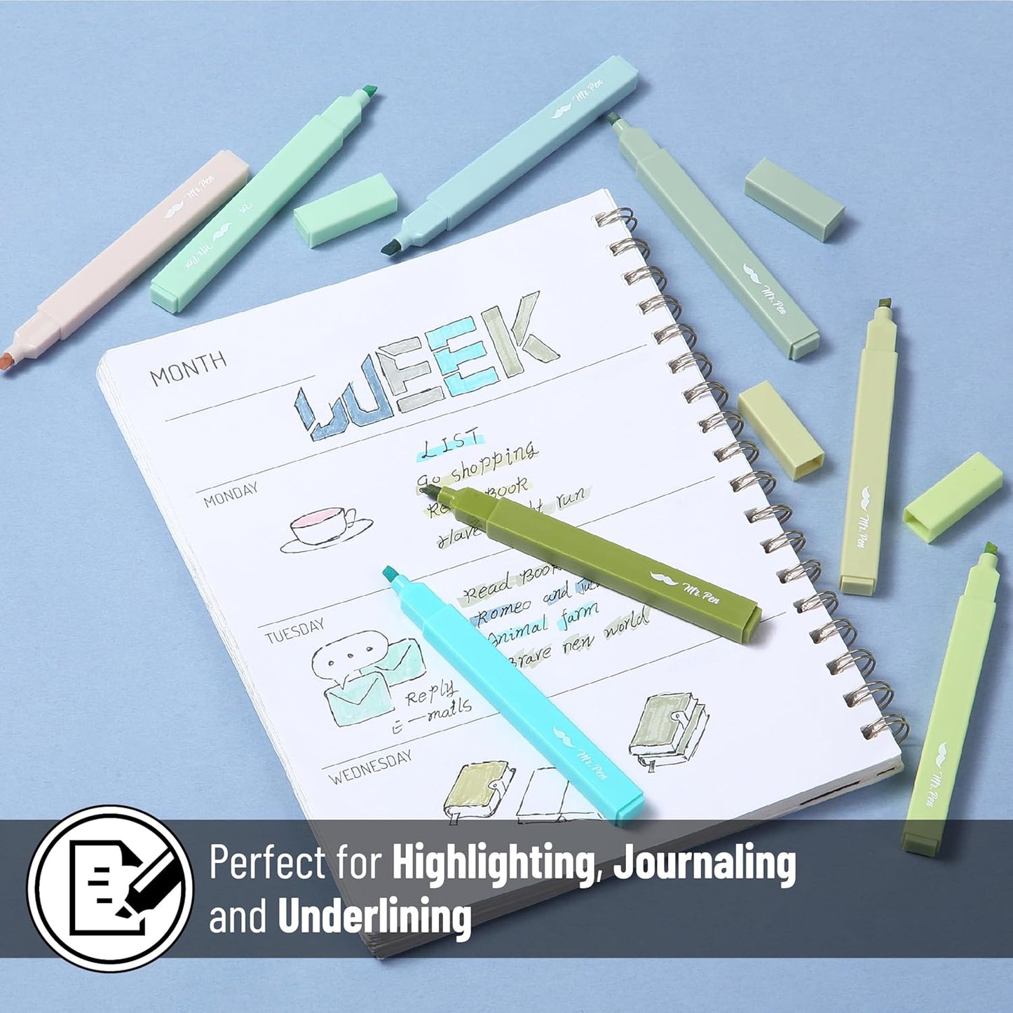 Mr. Pen- Aesthetic Highlighters, 8 Pack, Chisel Tip, Shades of Green, Cute Highlighters Assorted Colors, Back to School Supplies