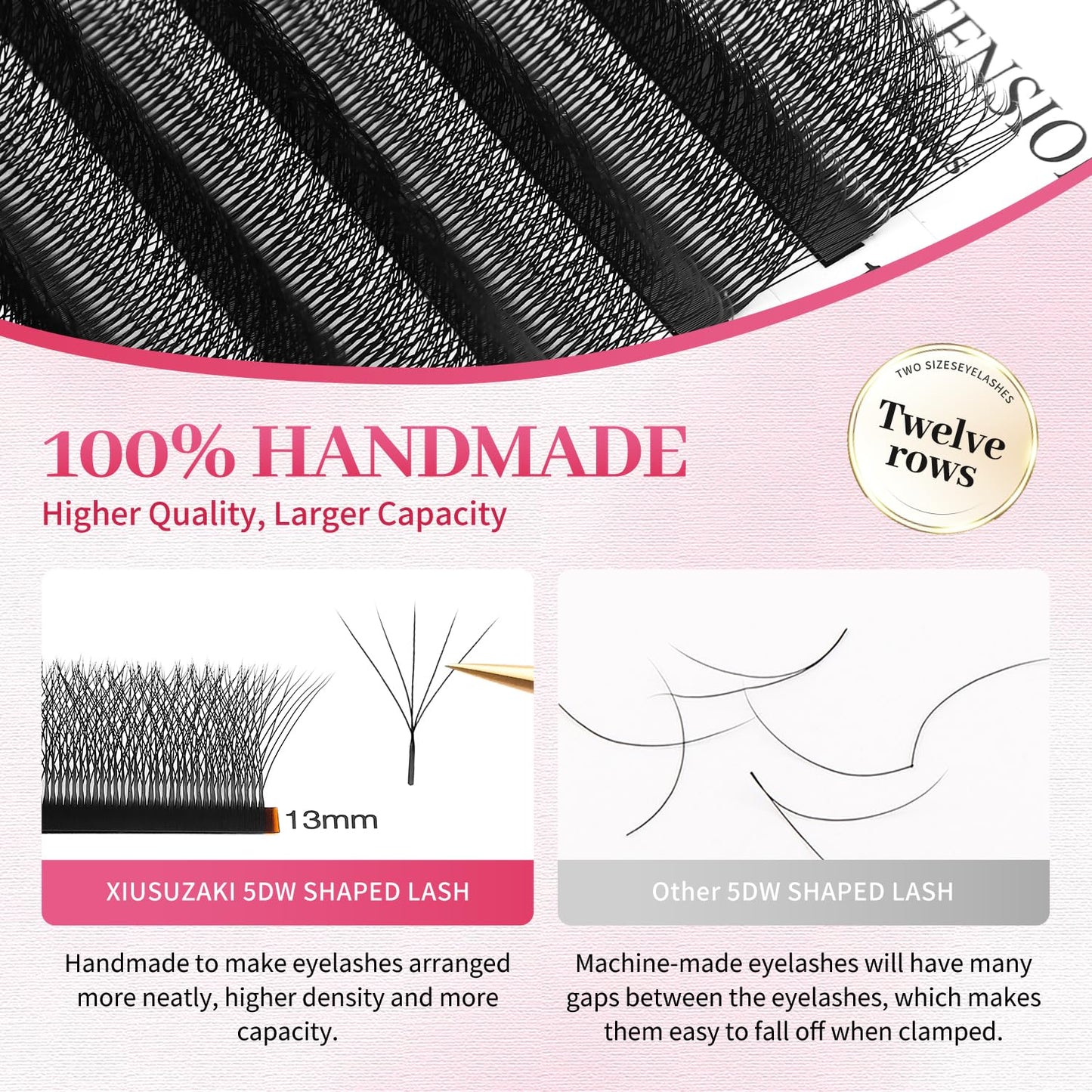 W Lash Extensions Supplies 6D Eyelash Extensions W Shape 0.07mm Thickness D Curl 9mm Premade Fans Easy Fan Lashes Volume Matte Black 12 Rows Crisscross Eye Lashes(W-6D-0.07-D,9mm)