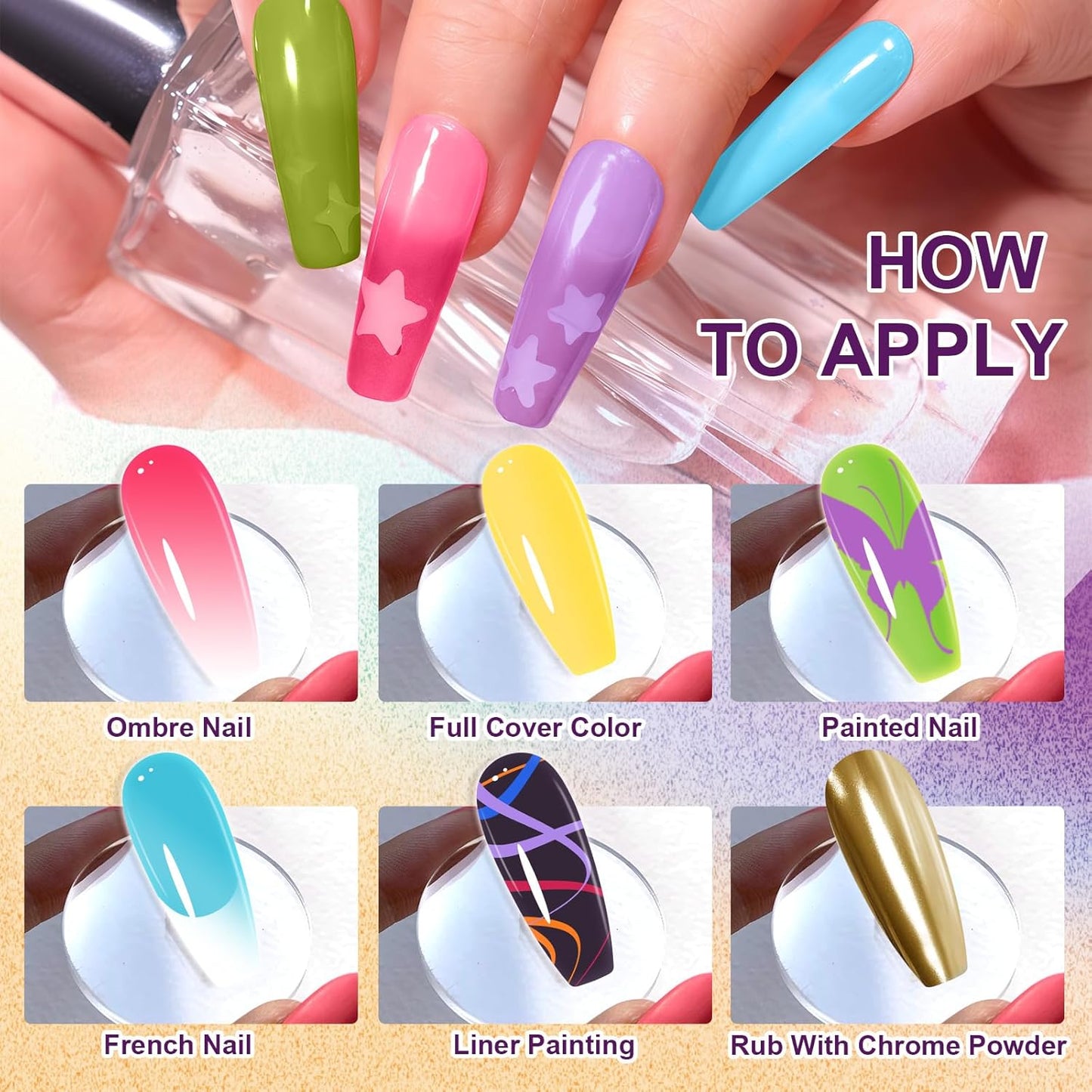 Gradient Painting Gel, 12 Gliter Colors Ombre Gel Nail Polish for Pigment Pat Silver&Gold Aura Nails, French Manicure DIY Nail Art Long-lasting No-wipe Palette26