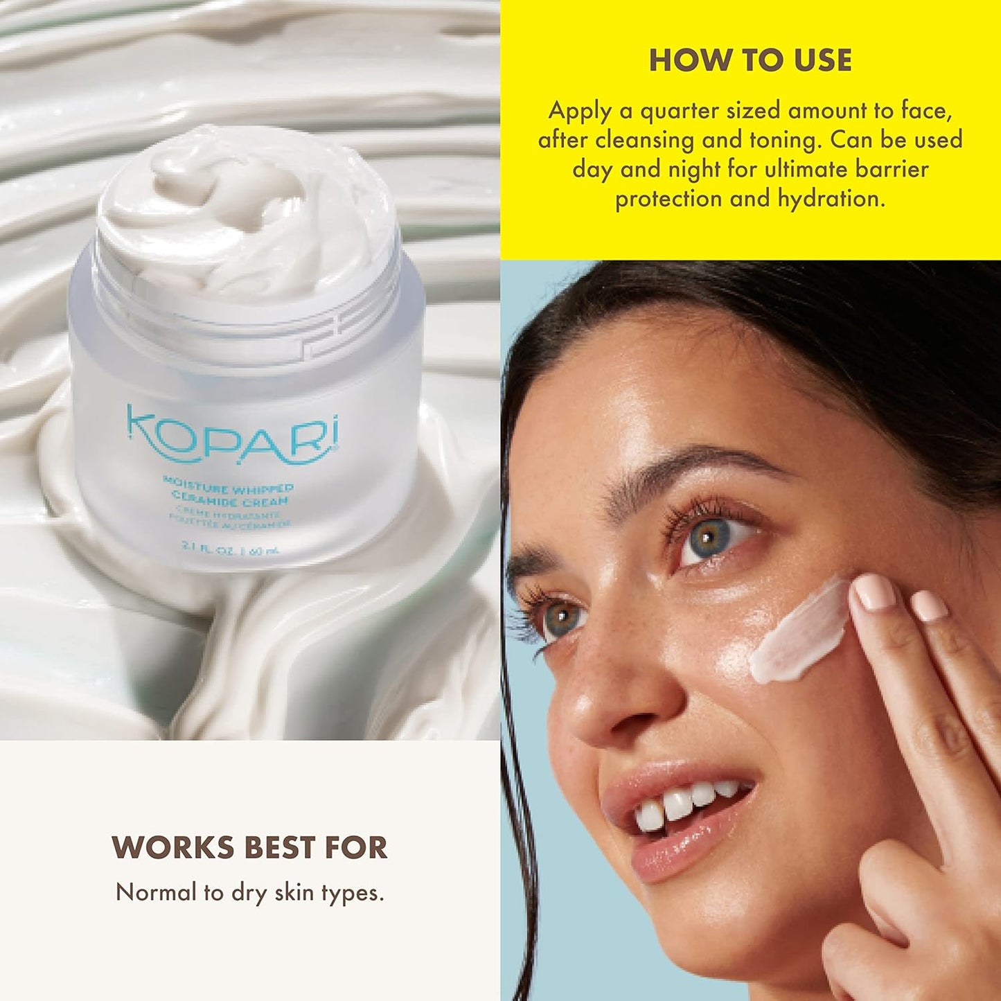 Kopari Moisture Whipped Ceramide Cream | Hydrate and Restore | Vegan Ceramides and Moisture-Retaining Hyaluronic Acid | 2.1 oz