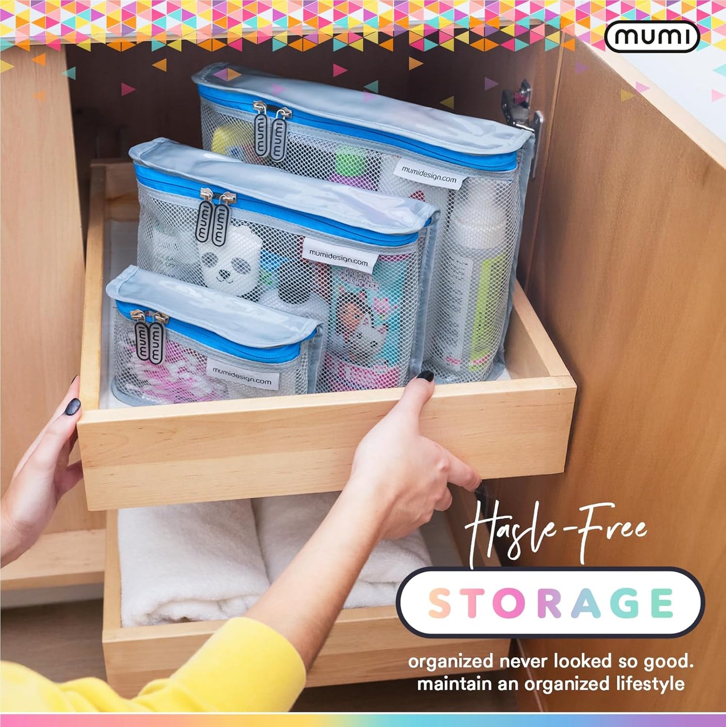 MUMI Travel Toiletry Bag Set of 3 – Clear TSA Approved Toiletry Bags for Women – Reusable Water-Resistant Makeup Organizer Pouches for Skincare, Cosmetics, Travel Accessories, Airport Packing - Gray