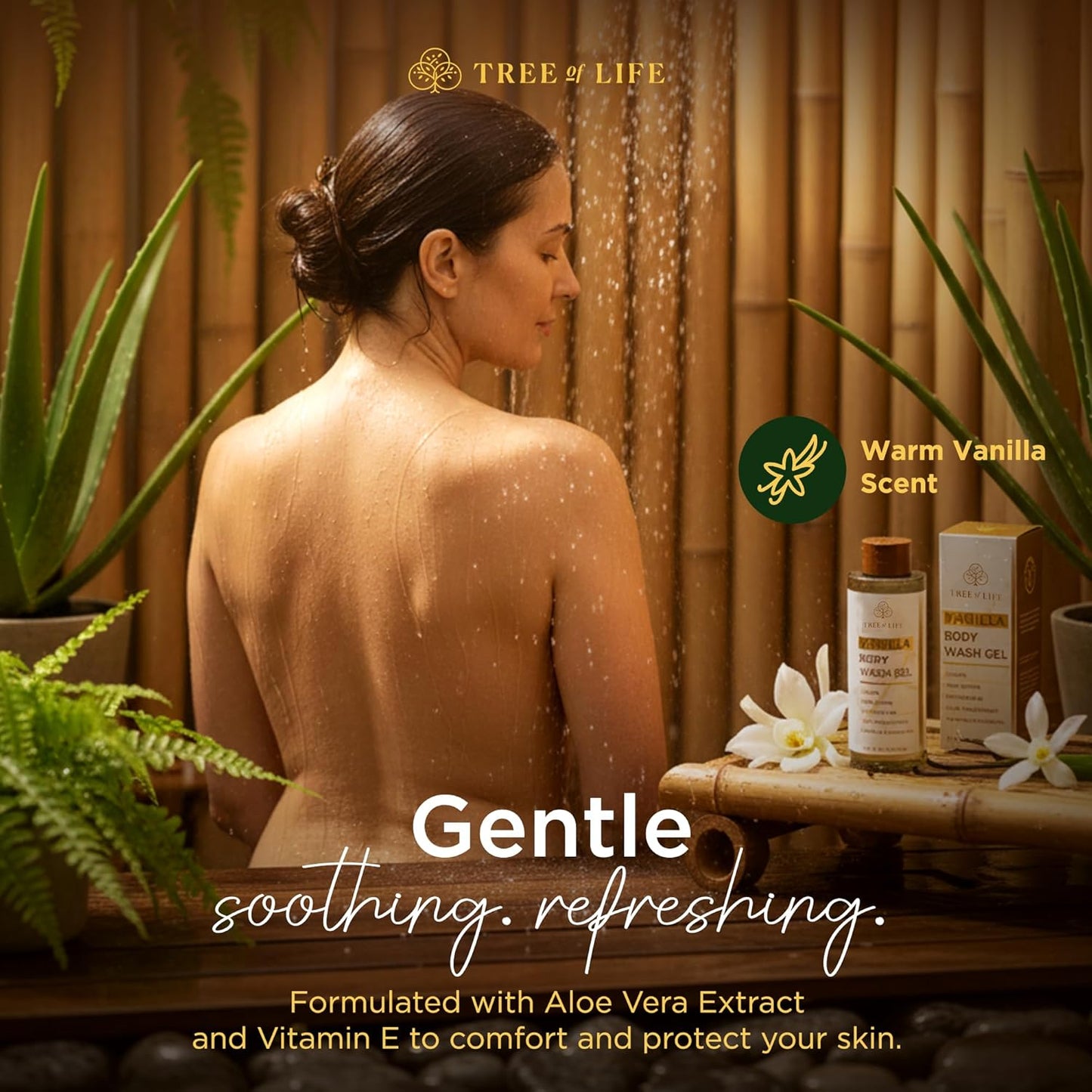 Tree of Life Vanilla Body Wash Gel - Moisturizing Shower Gel with Jojoba Oil and Shea Butter Hydrating Body Wash for Sensitive Skin and All Skin Types, 16.9 fl oz