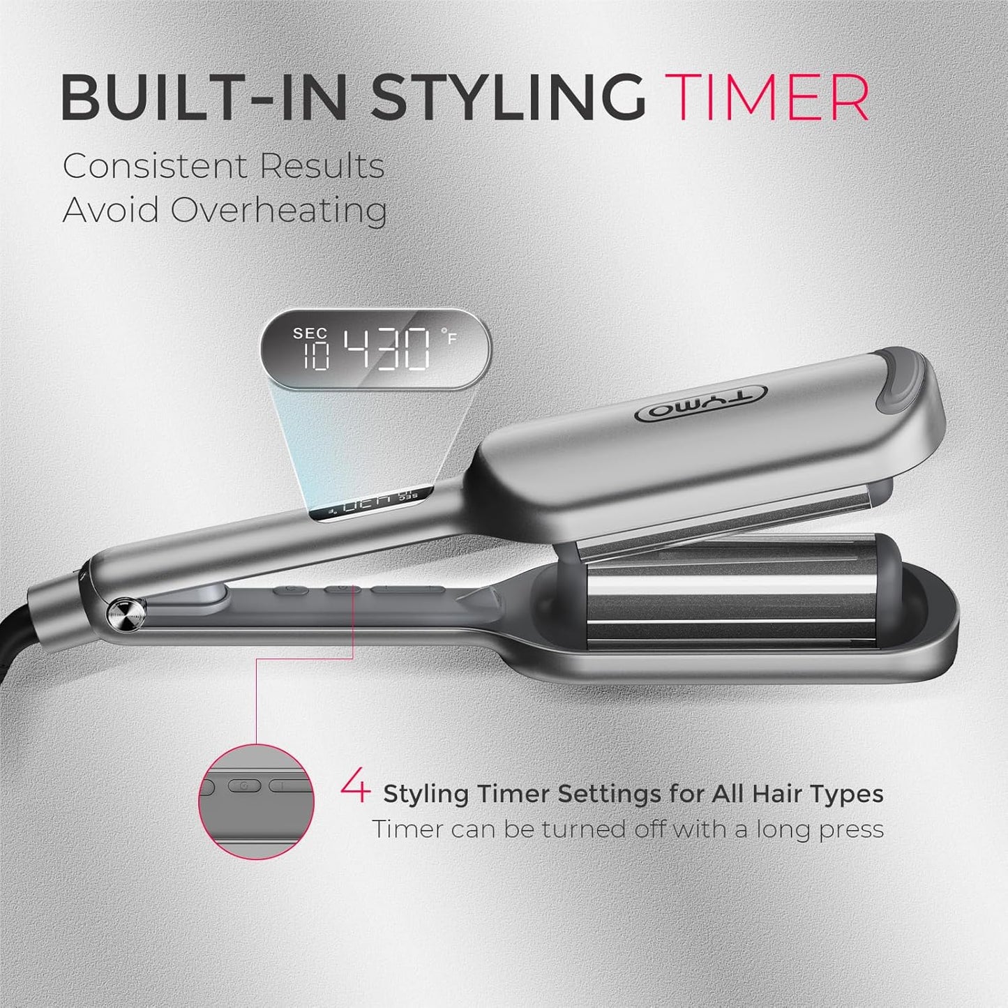 Curling Iron Hair Crimper Waver - TYMO ROVY Beach Waves Curling Wand, Ionic Deep Waver Hair Curler Tool with Ceramic 3 Barrel for Women, Dual Voltage, Anti-Scald, Easy to Use, Grey, 1.25 Inch