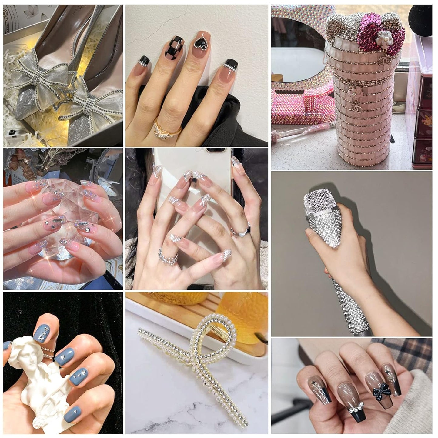 beadsland Flat Back Crystal Rhinestones Round Gems for Nail Art and Craft Glue Fix, Silver Hematite (2.3-2.5mm) SS8/1440pcs