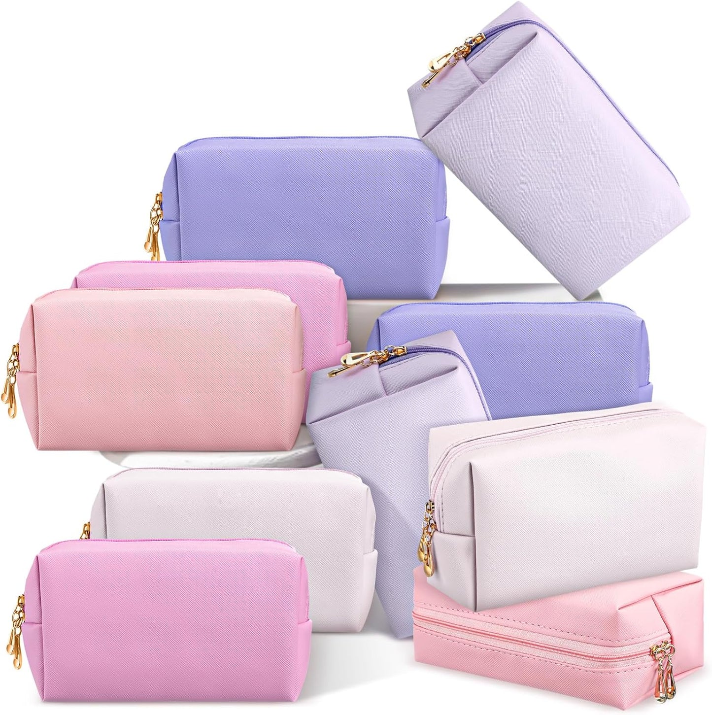 Kigeli 15 Pcs Aesthetic Makeup Bags PU Leather Cosmetic Pouches Waterproof Plain Toiletry Bags Makeup Pouches Bulk for Women Party Gift Travel Storage Organizer(Pink Purple)