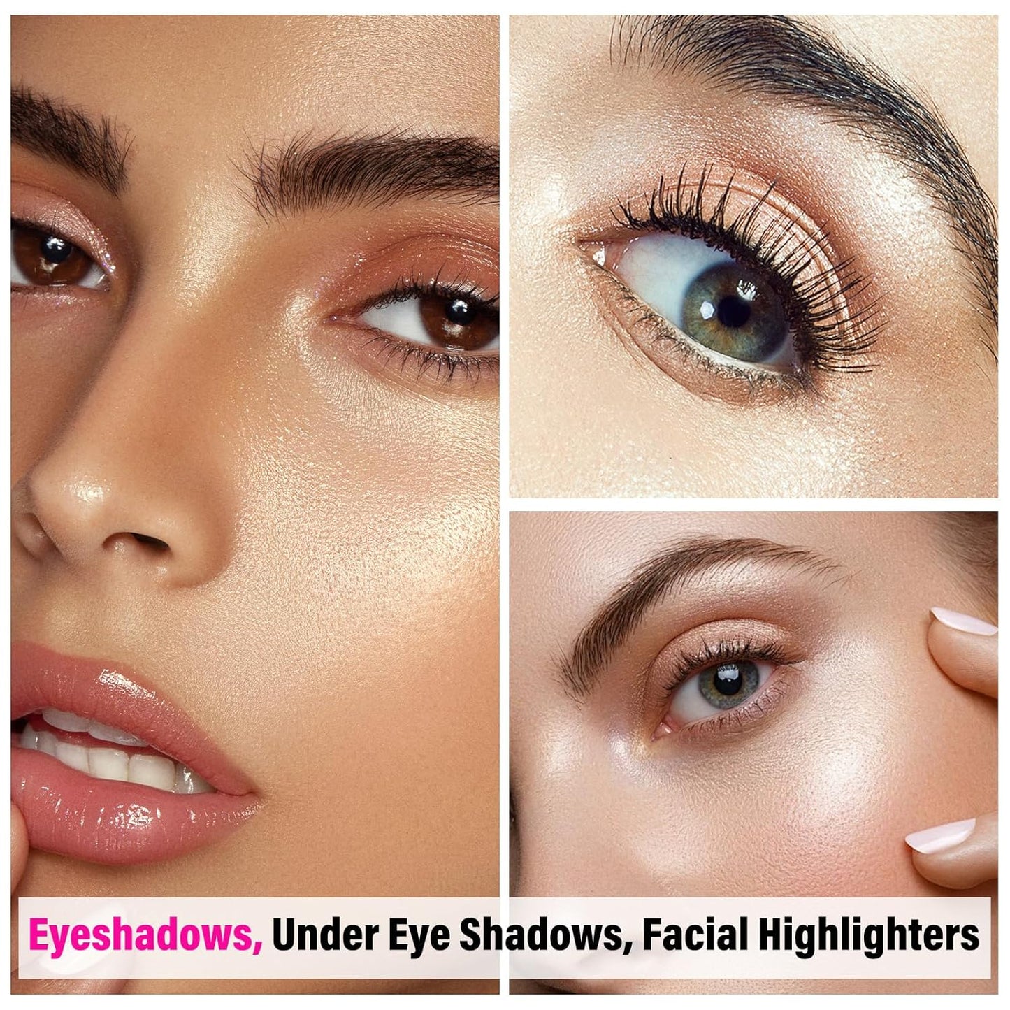 Boobeen 4-Color Makeup Palette, Highly Pigmented Glitter Eyeshadow Contour Palette with Smudger, Multi-purpose Face Makeup Palette for Eye/Face/Highlighter, Creates Shimmer Finishes, Long-lasting