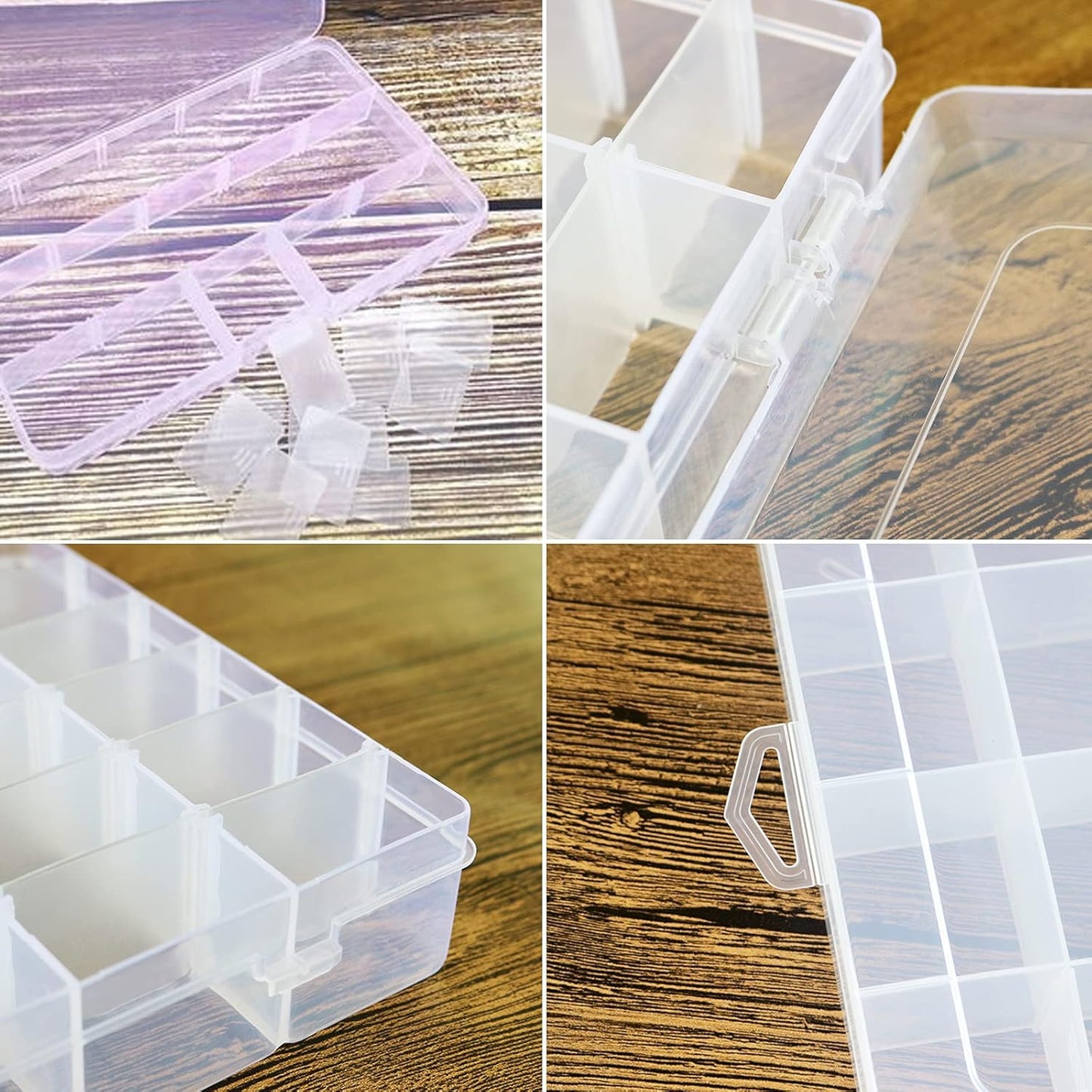5Pack 36 Grids Clear Plastic Organizer Box with Adjustable Dividers Storage Container Jewelry Box for Beads Art Crafts Pieces Letter Board Fishing Tackles Rock Collection with 2000pcs Label Stickers