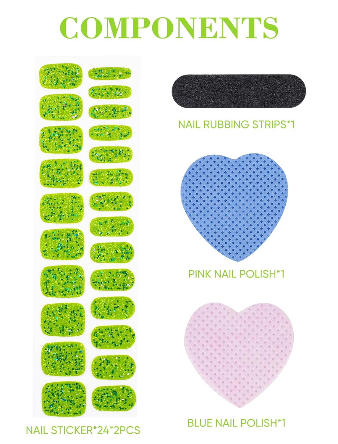 48 Pcs No UV Light Needed Self-Adhesive Semi Cured Stick on Nail Polish Strips, Gel Nail Art Design Stickers Wraps for Women with Nail Files (Green)(Green)