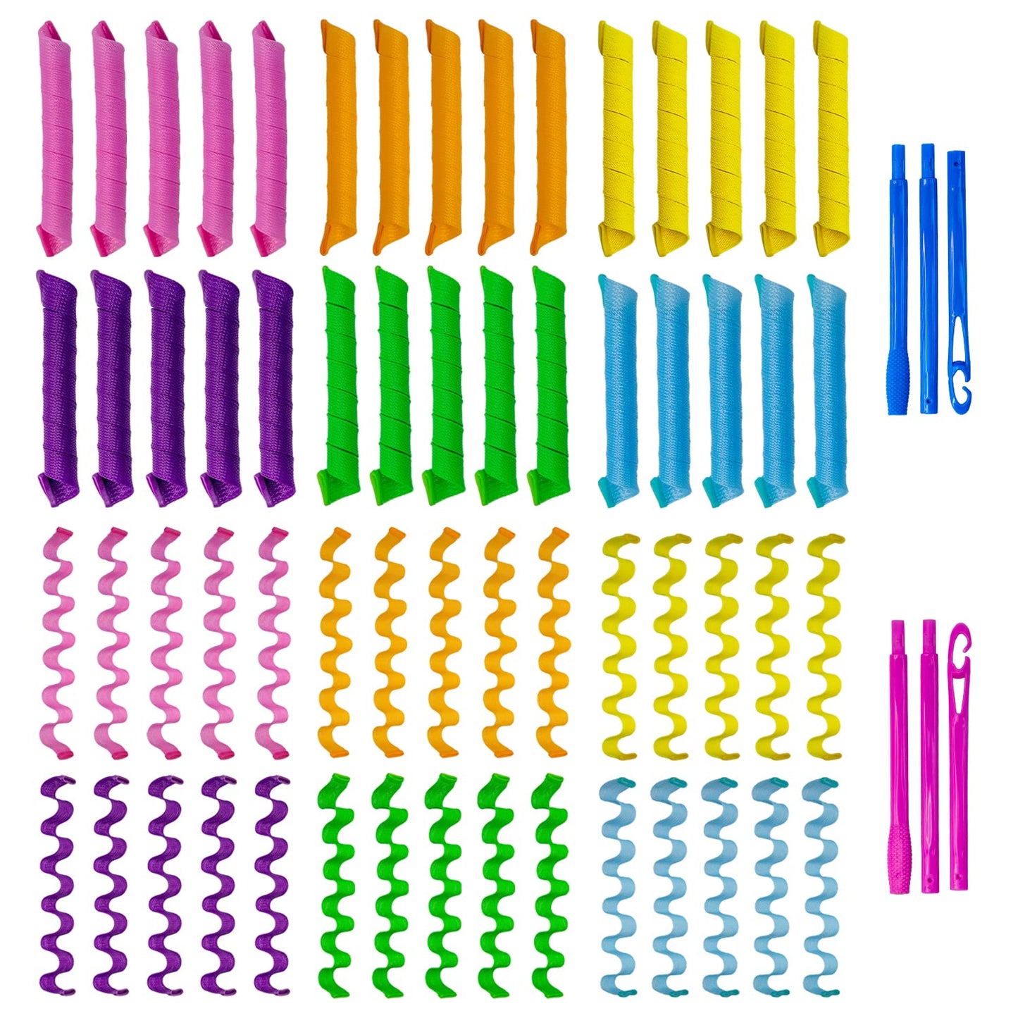 60pcs Heatless Hair Curlers Spiral and Wave Styling Kit 2 Styles No Heat Curlers with 2 Pieces Hooks for Women Girl's Short Medium and Long Hair((21.8 Inch/55 cm)