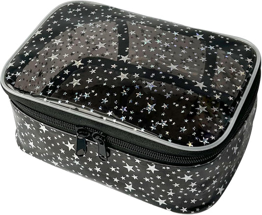 Holographic Makeup Bags Bulk,Clear Storage Bag Toiletry Pocket Portable Zippered Iridescent Pouch Waterproof Cosmetic Gift Bags for Women (Black)