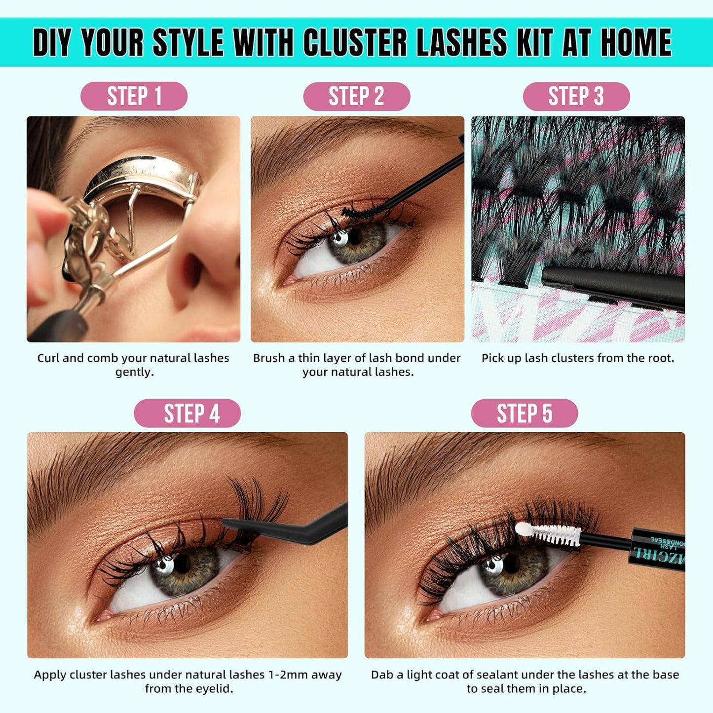 Lash Extension Kit 320Pcs,DIY Individual Lashes Clusters Kit,Lash Bond And Seal,Lash Remover For Eyelashes Extensions,Lash Applicator Tool For False Eyelash Cluster Kit At Home(7090D,D-Mix10-16mmKit)