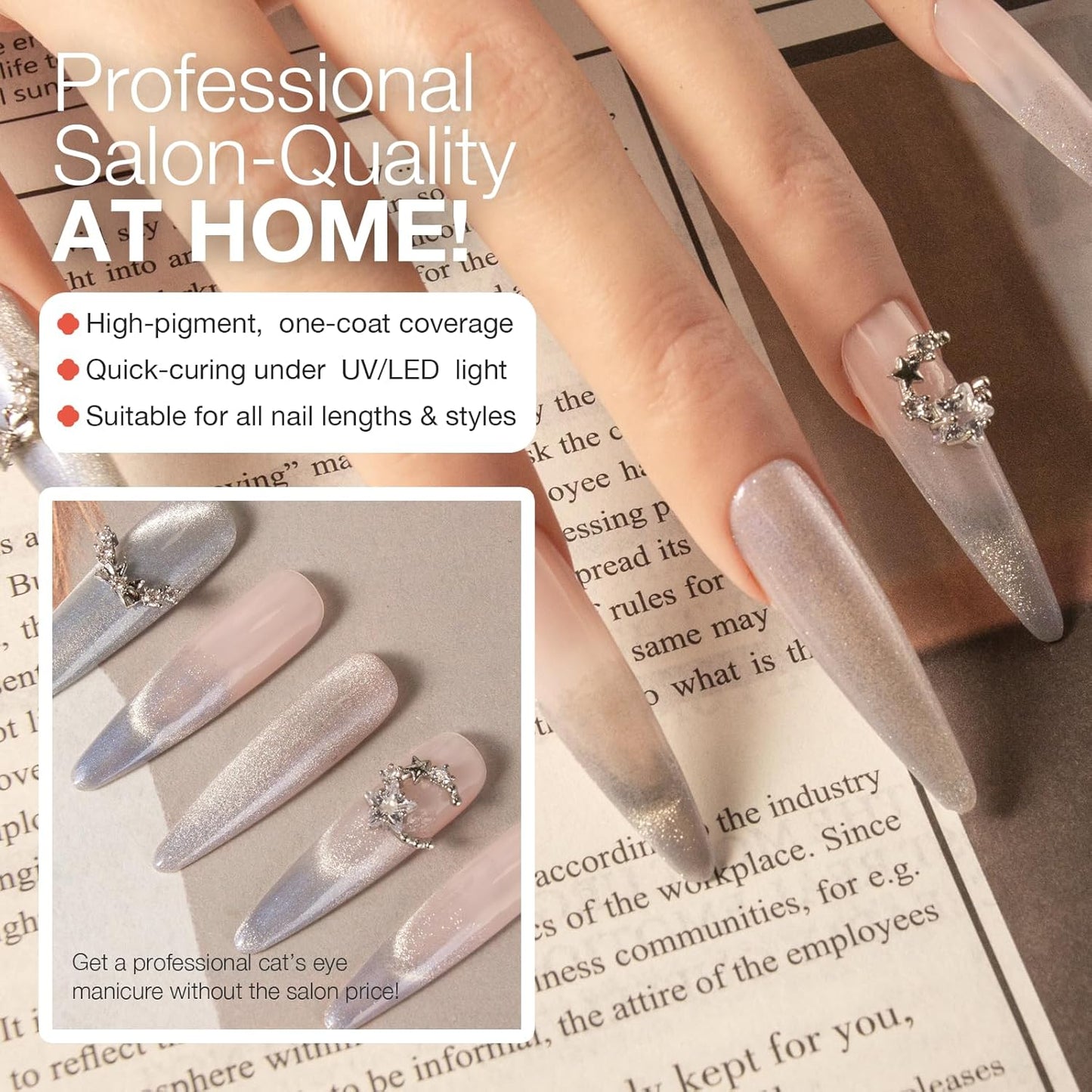 Cat Eye Gel Nail Polish with Magnet Stick, 15ml Magnetic Gel, Create Stunning Cat Eye Effects for DIY Manicures, Long-Lasting, Salon-Quality Finish, Lunar Bond