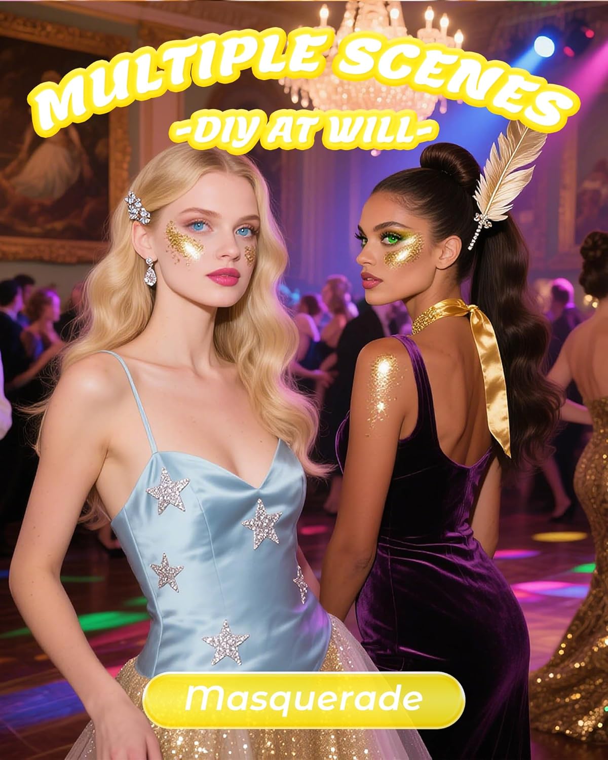 6PCS Gold Face Body Glitter Gel，Holographic Chunky Sequins Body Glitter Paint for Party Singer Concerts Music Festival Rave Accessories for Girls Women Face Body DIY Sparkling Makeup