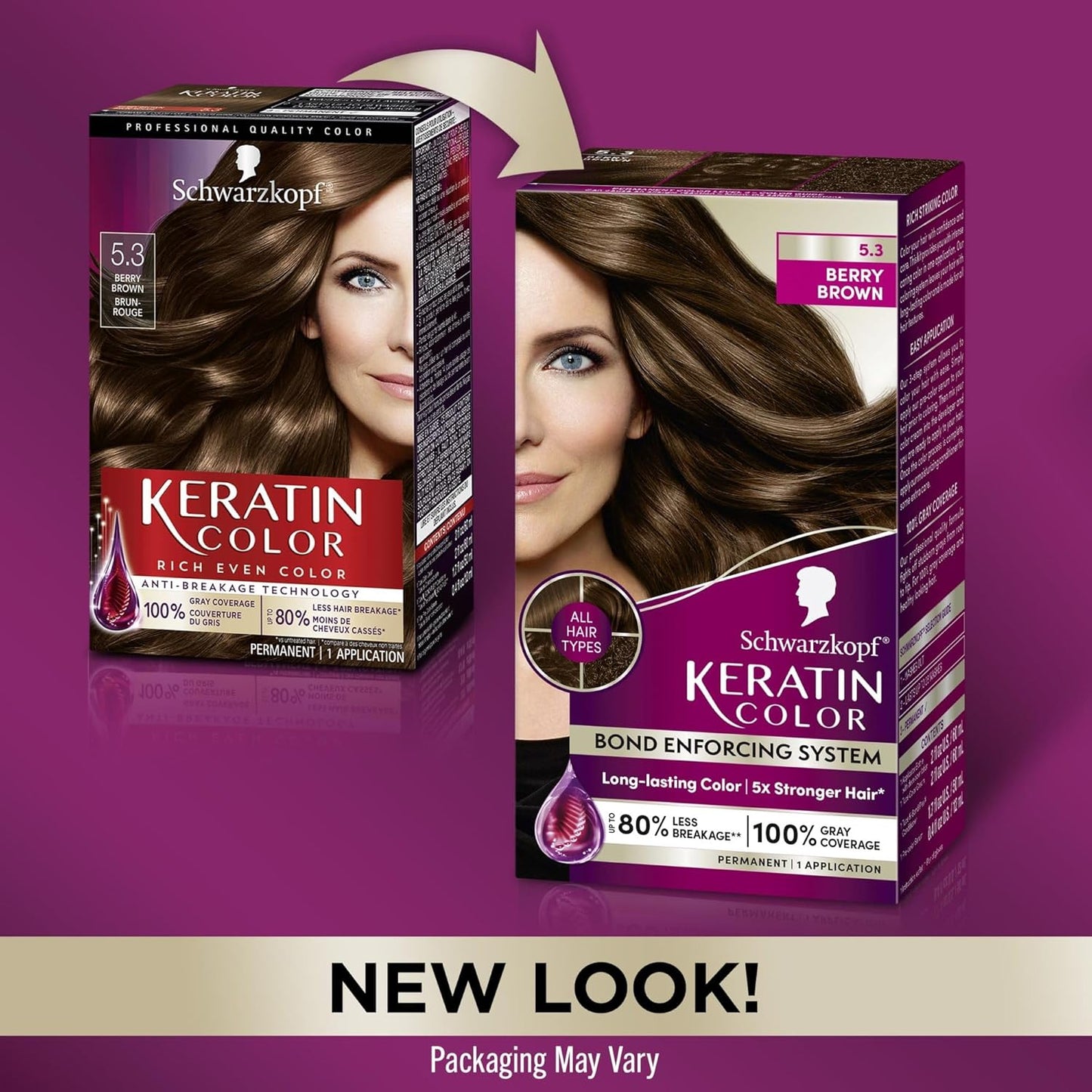 Schwarzkopf Keratin Color Anti-Age Hair Color Cream, 5.3 Berry Brown (Packaging May Vary), Pack of 1