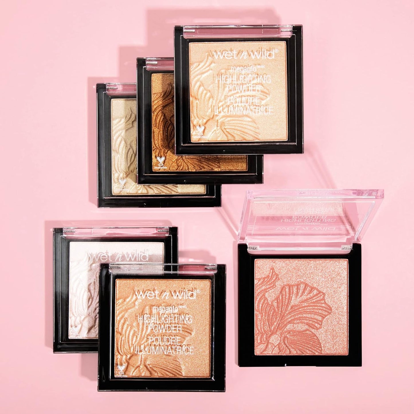 wet n wild MegaGlo Highlighting Powder, Highlighter Makeup, Shimmer Glow, Deep Gold Awesome Blossom (Pack of 4)